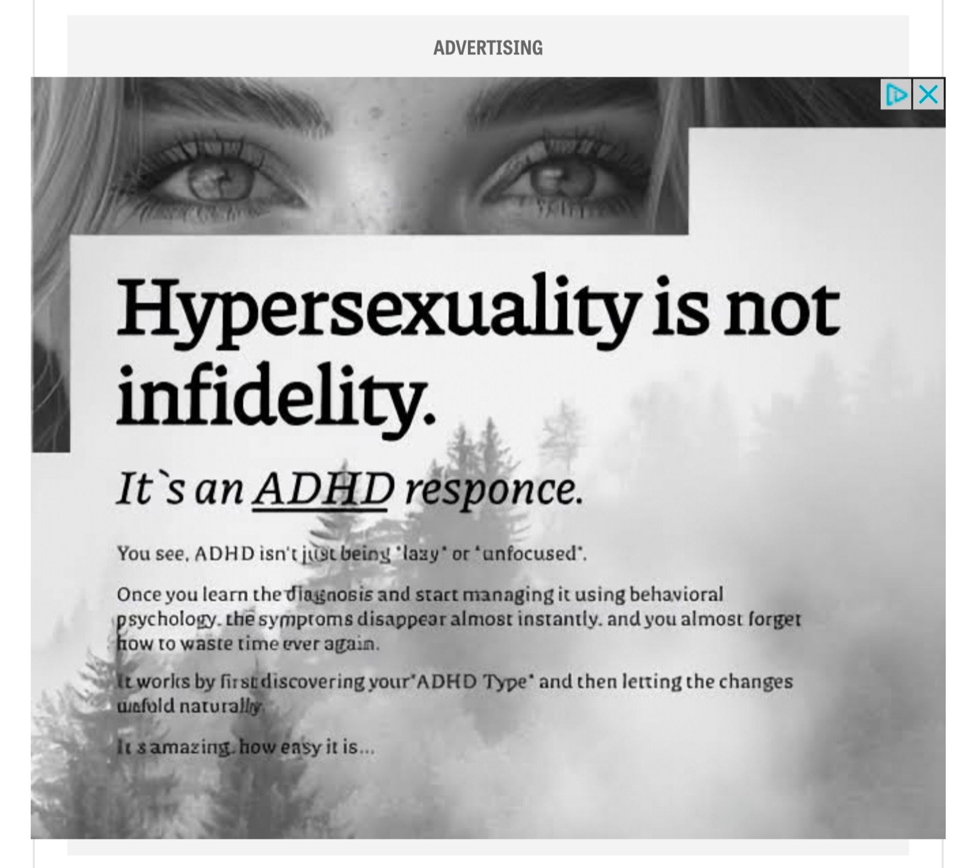 An ad that claims that "hypersexuality is not infidelity it is an ADHD response." ???