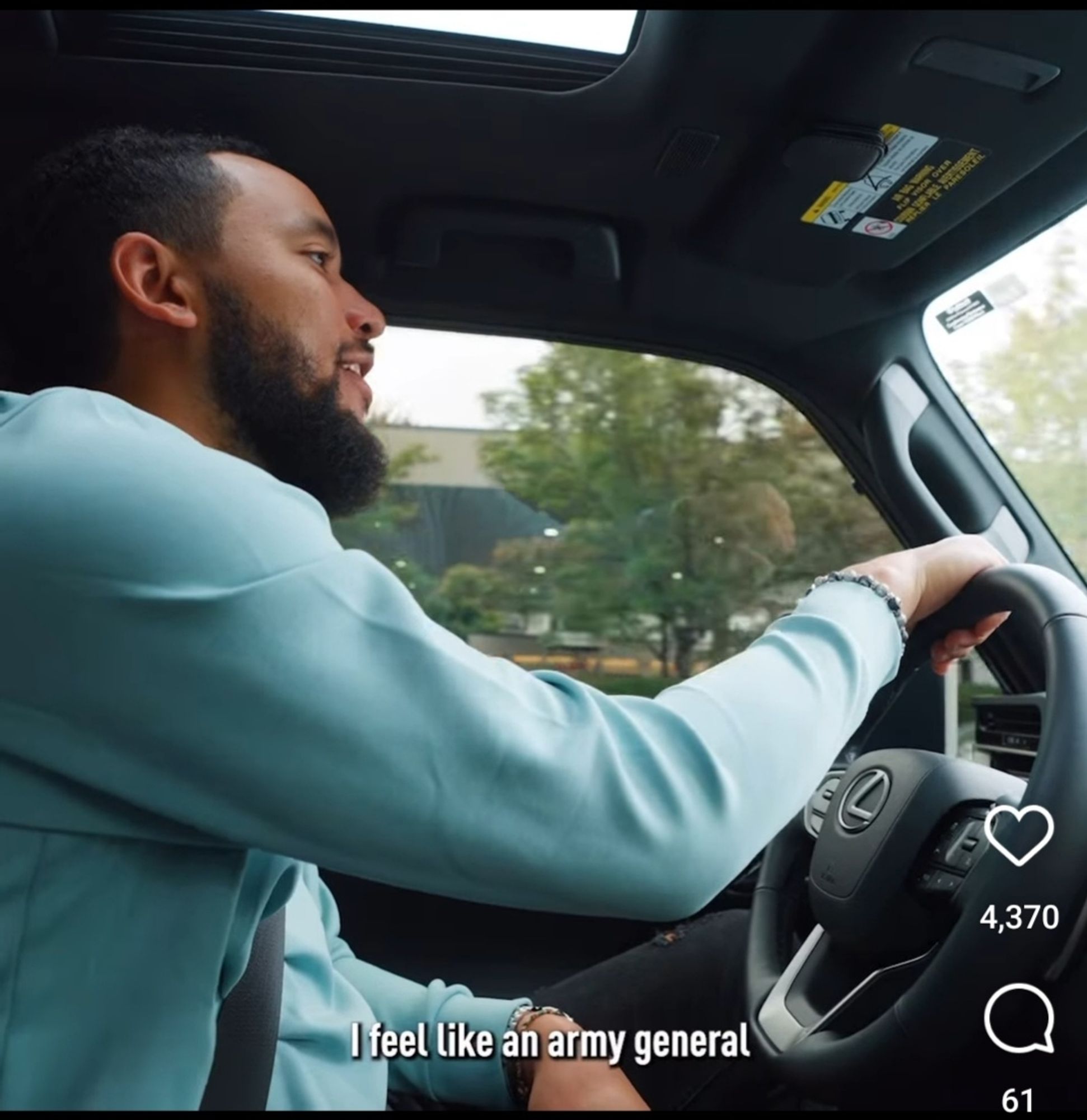 J. P. Crawford in a second screenshot saying he feels like an army general. Which I take to mean he thinks this car should not be on the road, because it should not.