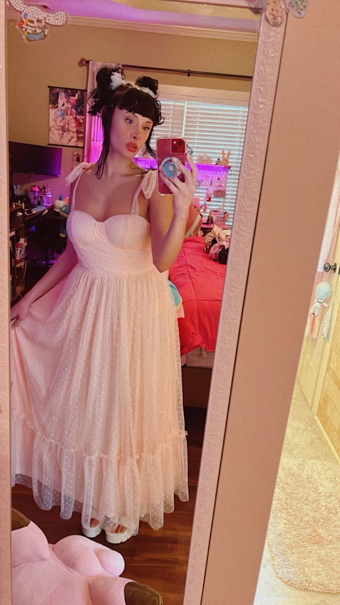 mirror selfie of me in a pink tulle dress