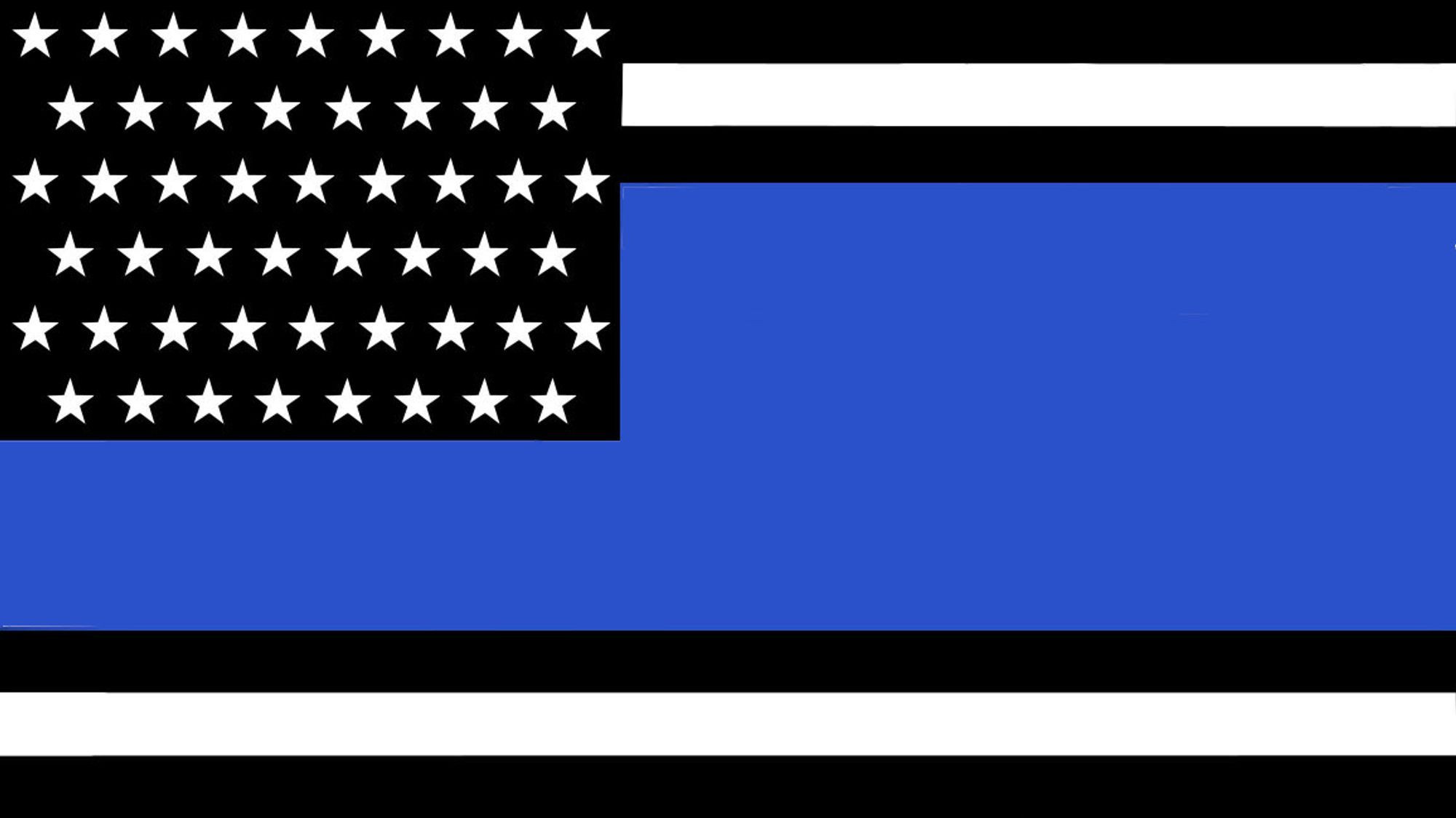 the "thin blue line" flag with the middle blue stripe increased to be 40% of the image size. coincidentally, 40% of cops are also reported as committing domestic violence!