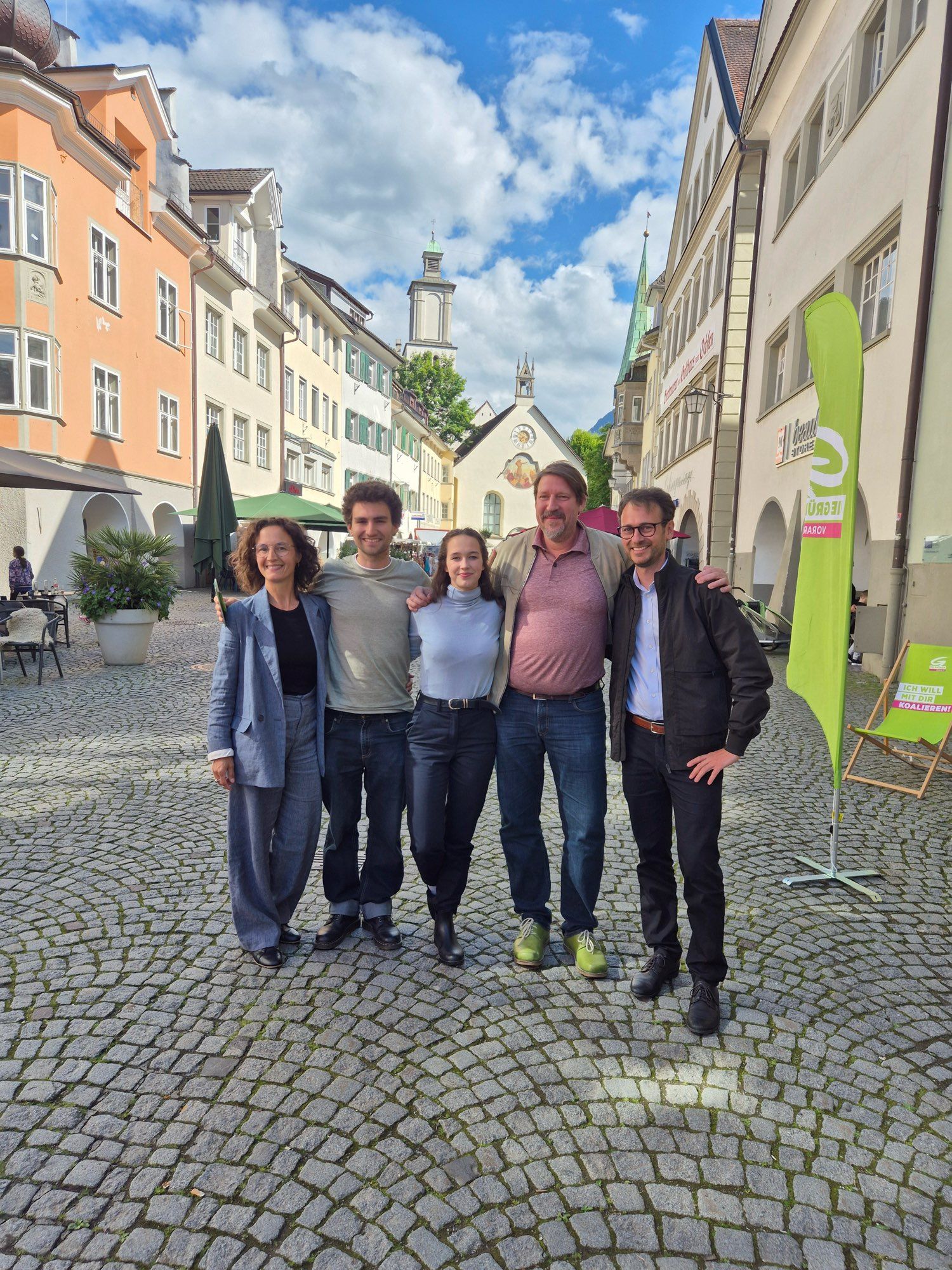 Flyern in feldkirch mit Lena Schilling, Daniel Zadra, Eva Hammerer, Johannes Hartmann.