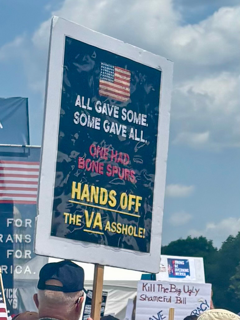 Sign flag then all give some. Some give all. One had bone spurs. Hands off the VA asshole 