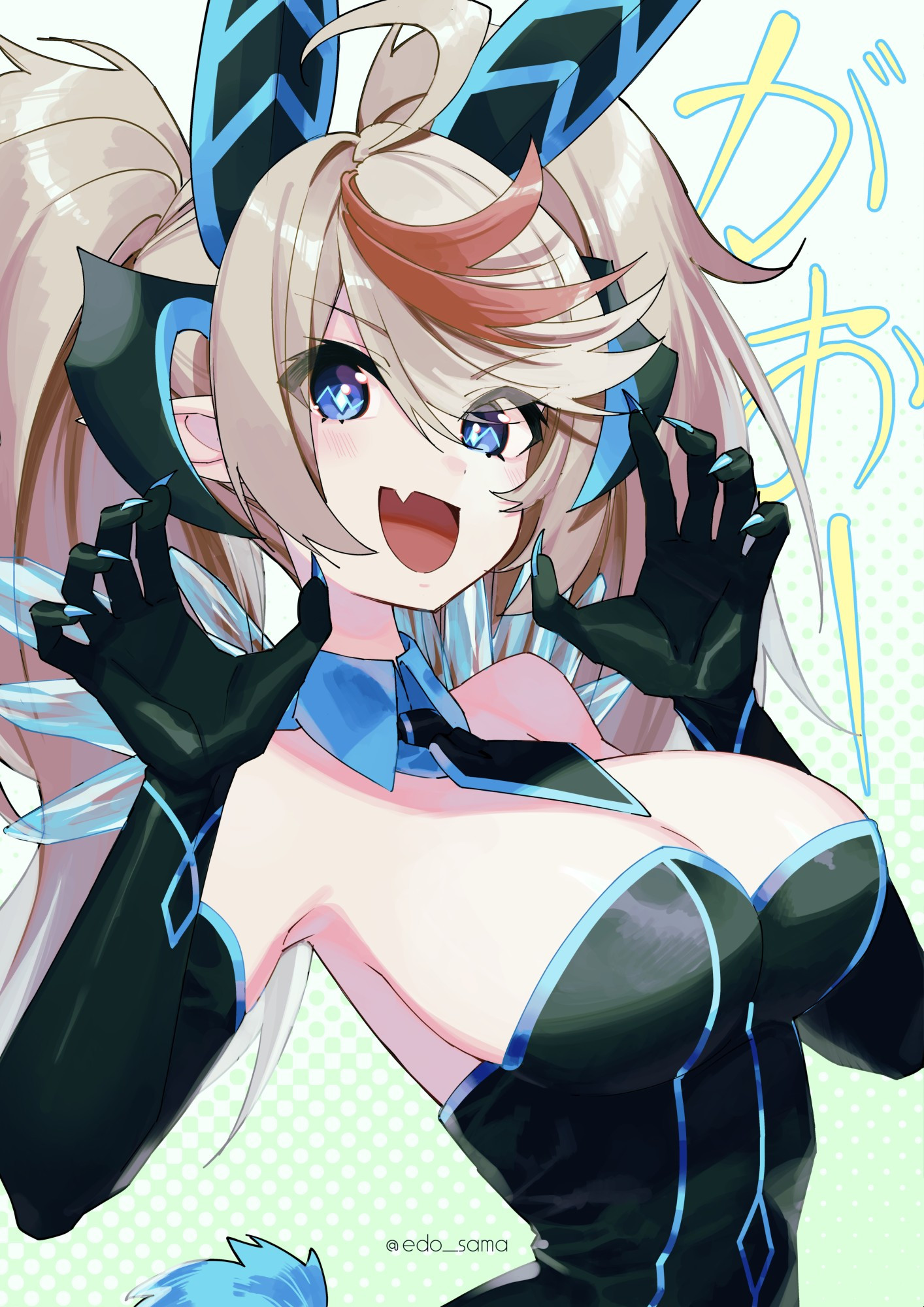 Firozera the Disastrous Kaiju Vtuber is wearing a sexy bunny suit and is putting her hands up with claws curled while she says GAO!