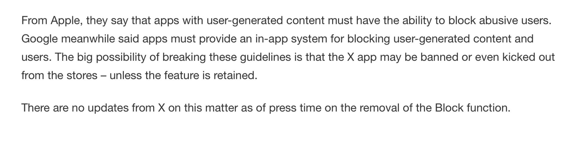 Apple Google terms on blocking capability