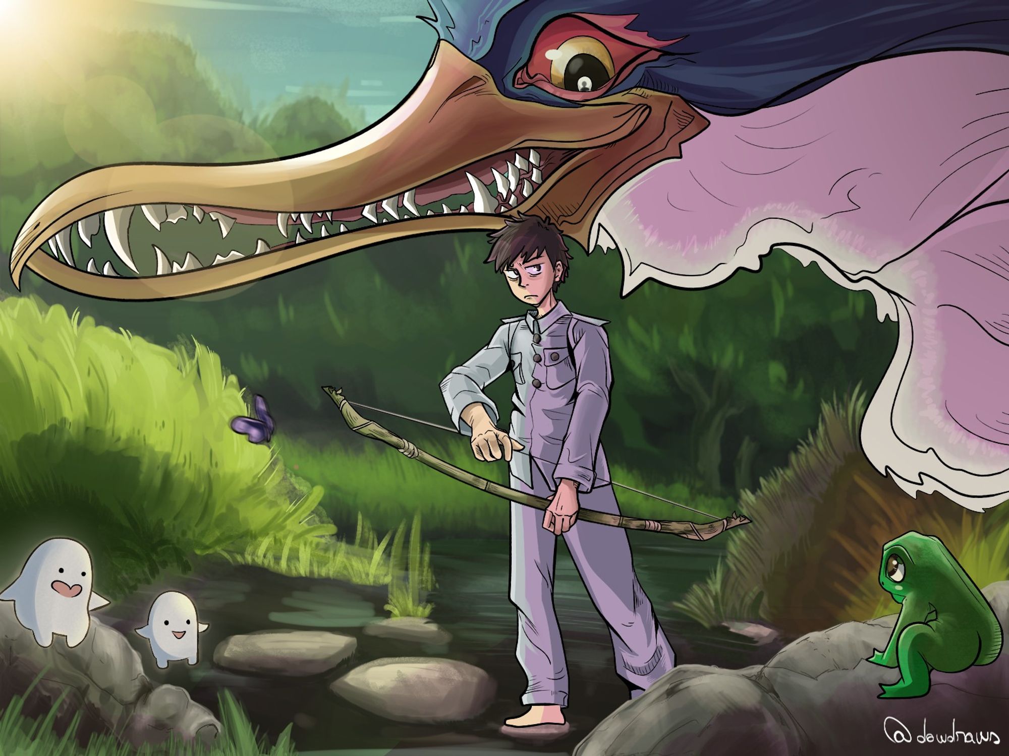 Fanart que fiz do filme O Menino e a Garça do  Studio Ghibli