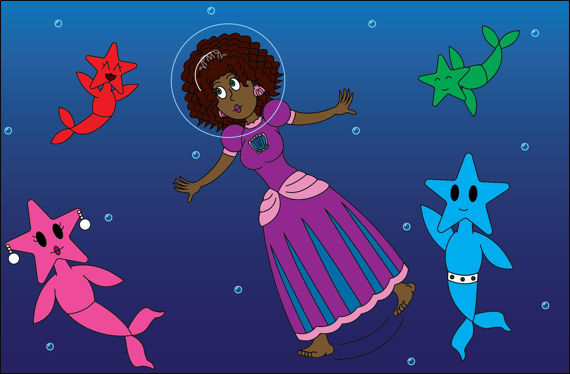 My oc Princess Coral is swimming around with her bubble helmet, along with her people, the starfins!