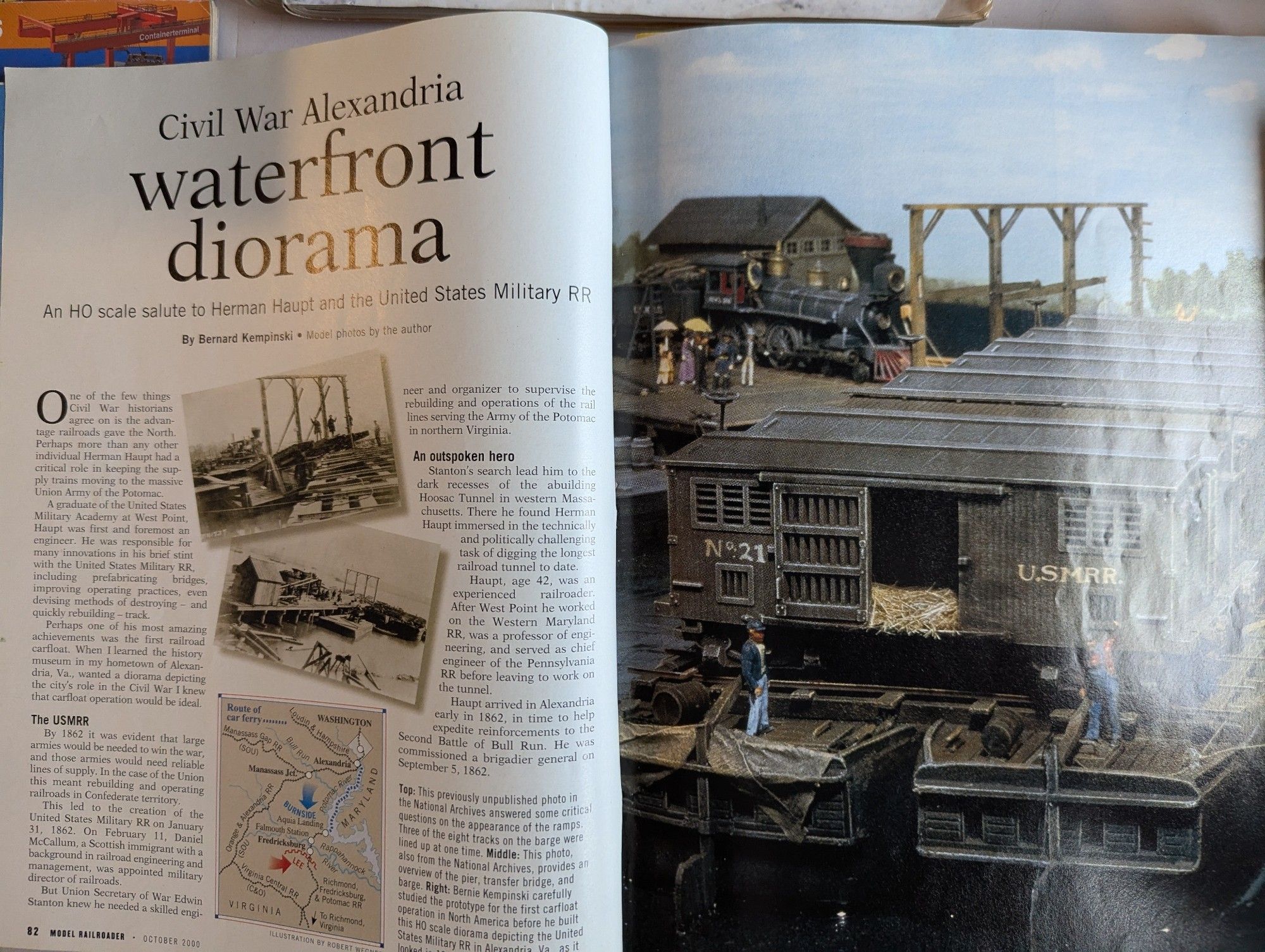 Civil War Alexandria waterfront diorama by Bernard Kempinski; describing history of USMRR during the Peninsular Campaign and also exisquite models