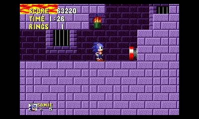 Sonic the Hedgehog standing in front of a wall spring in Sonic 1's Marble Zone