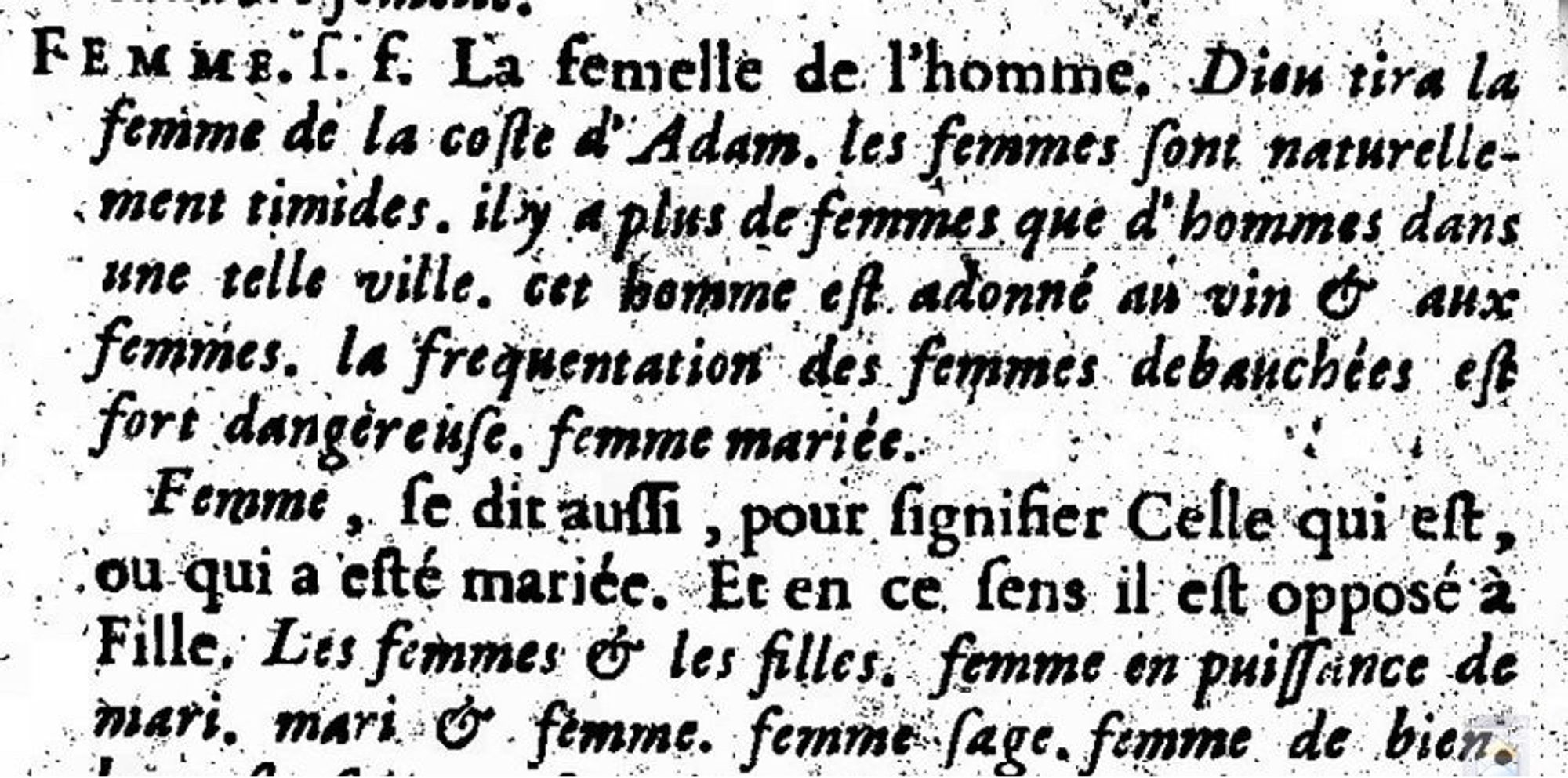 Images de la définition de Femme dans le Dictionnaire de l’Académie française : « la femelle de l’homme »