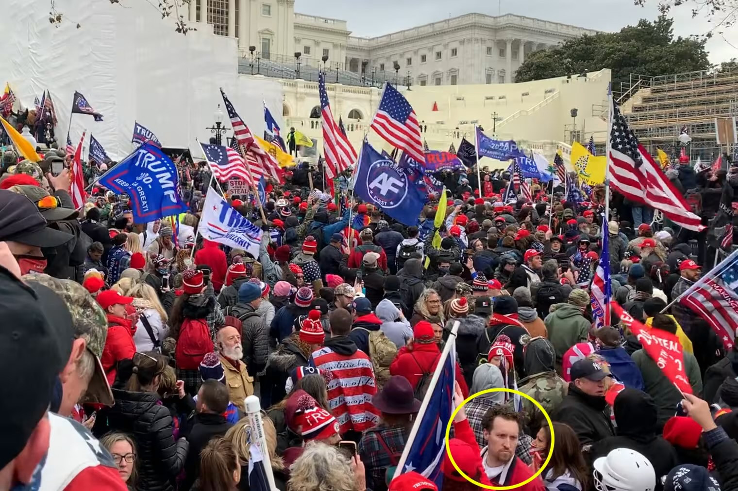 E.J. Antoni was at the Capitol on Jan 6, and is in the yellow circle 