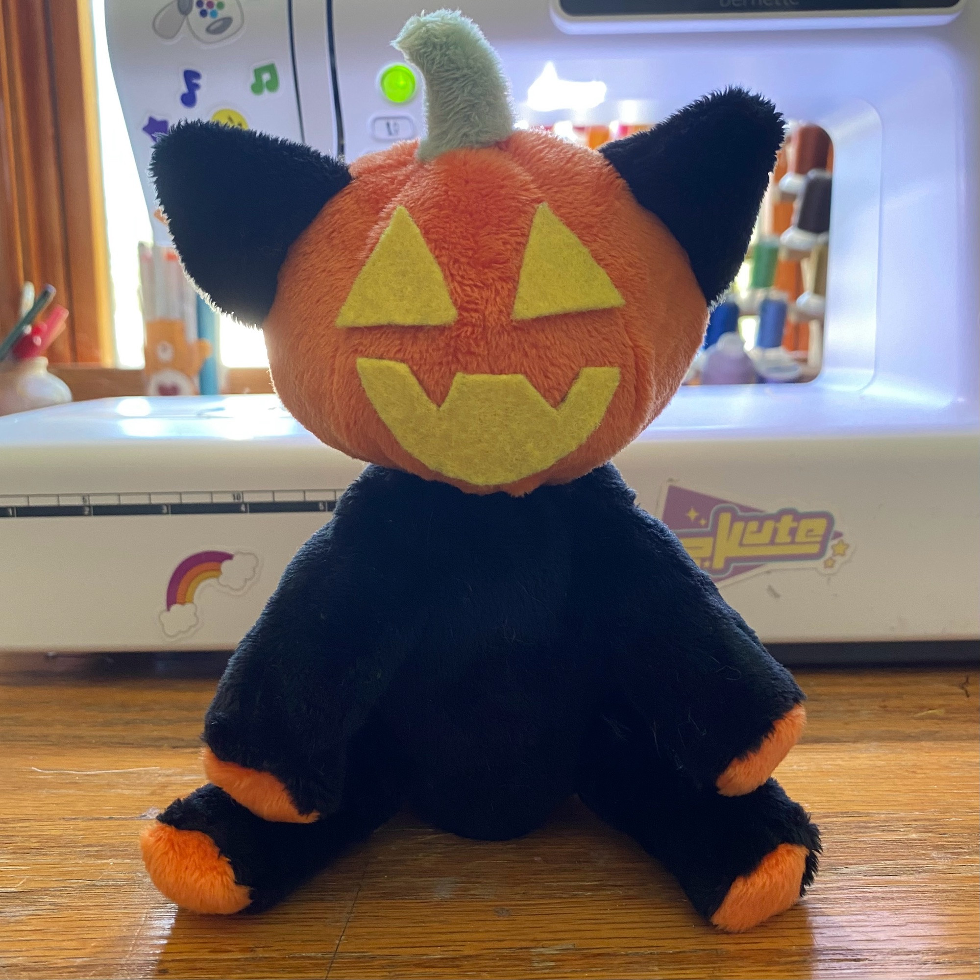 A black cat with a Jack o lantern head