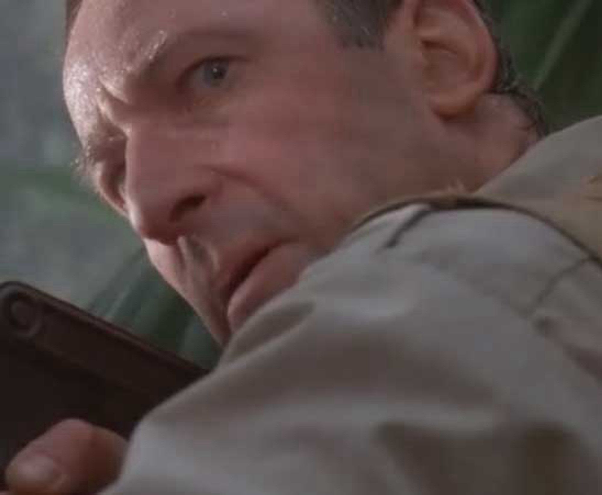 hunter guy in Jurassic Park about to say “clever girl” and get eaten