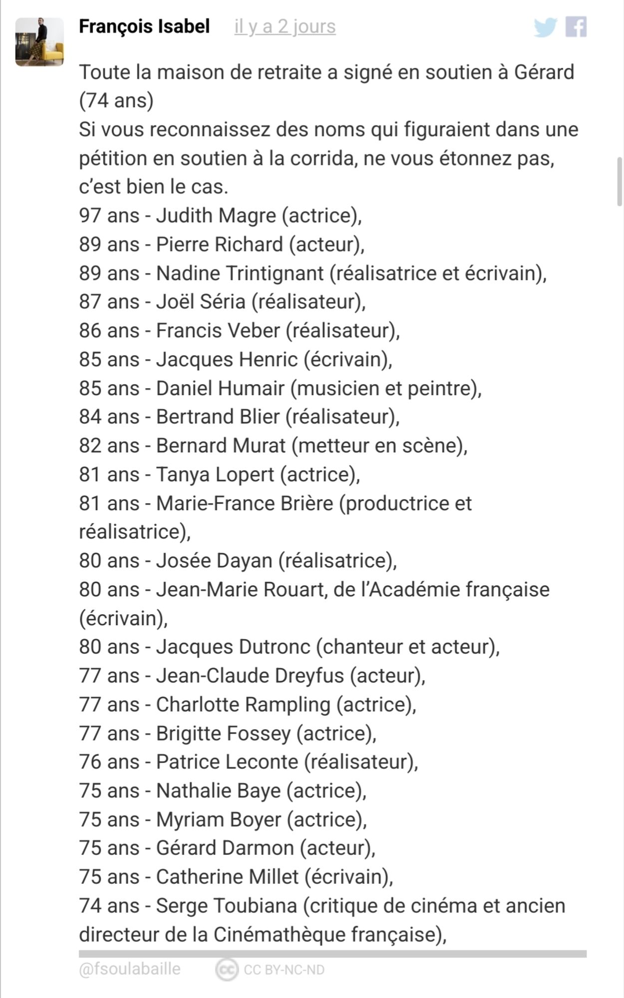 Liste des signataires de soutien à GB, avec leur âge : toustes ont plus de 55 ans