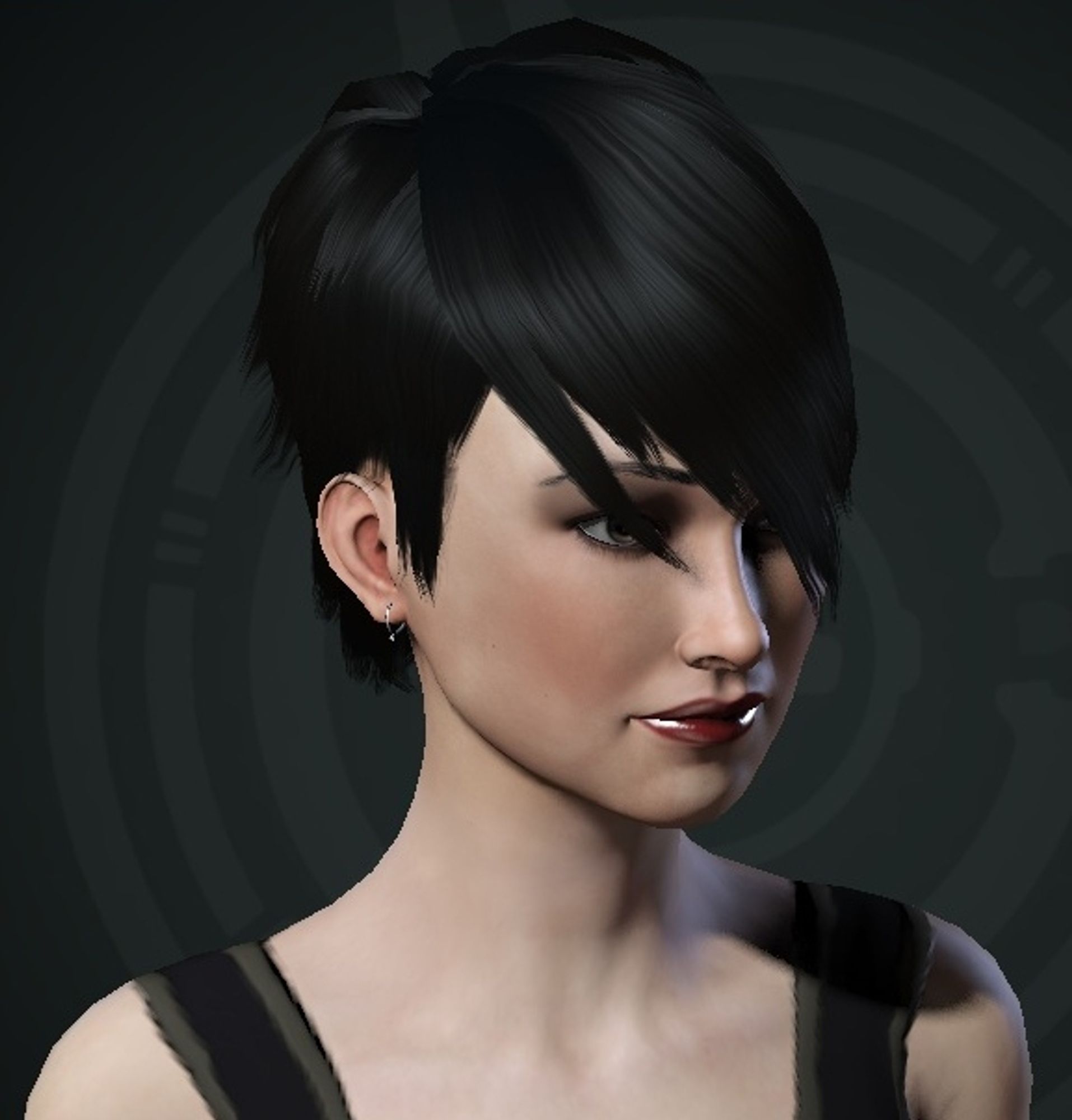 An EVE Online generated avatar of a pale young white woman with dark hair.