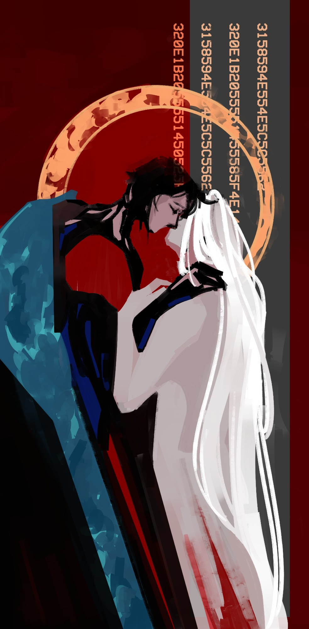 elster and ariane from signalis drawn as a reference to klimt's the kiss