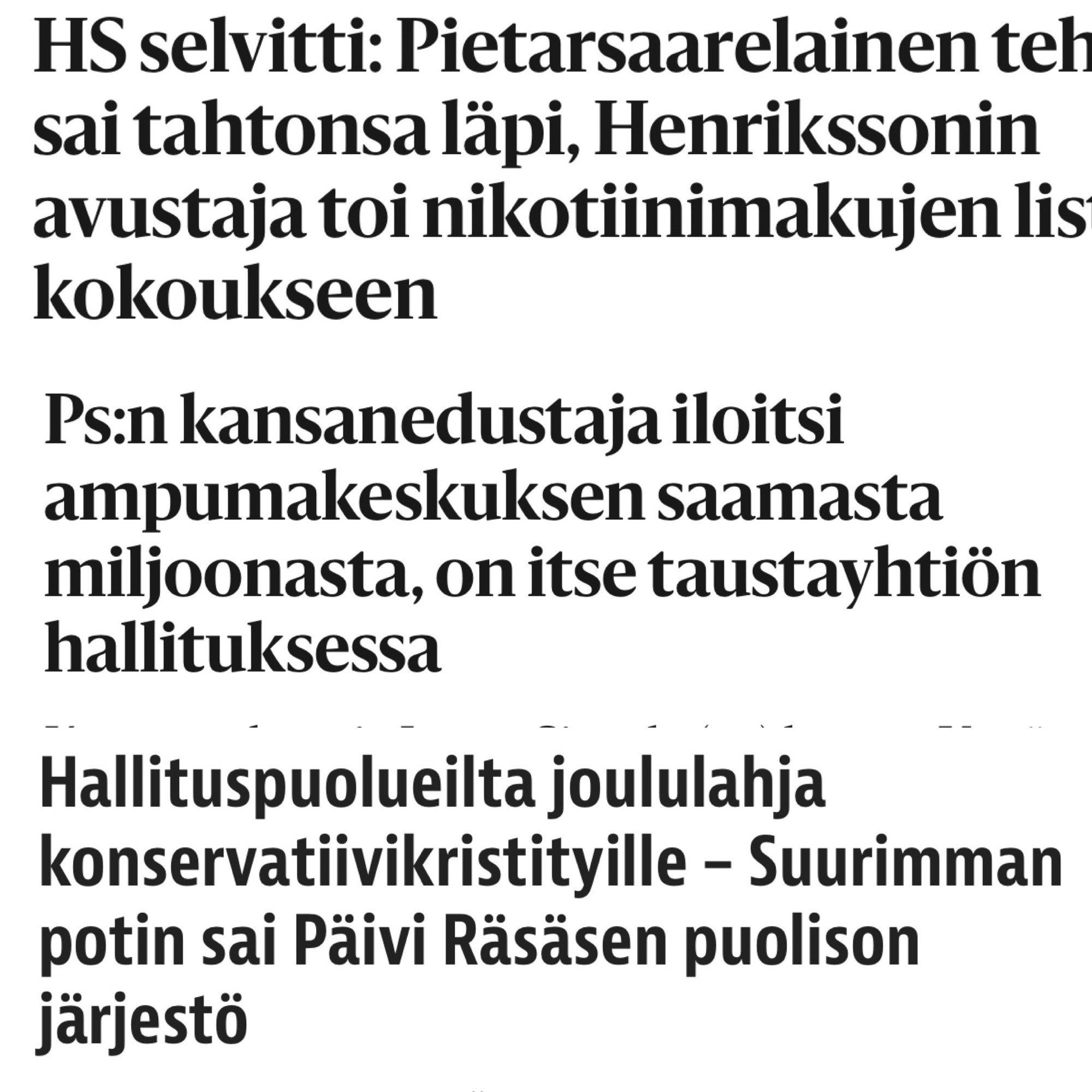 Uutisotsikoita yllä mainituista kotiivedoista