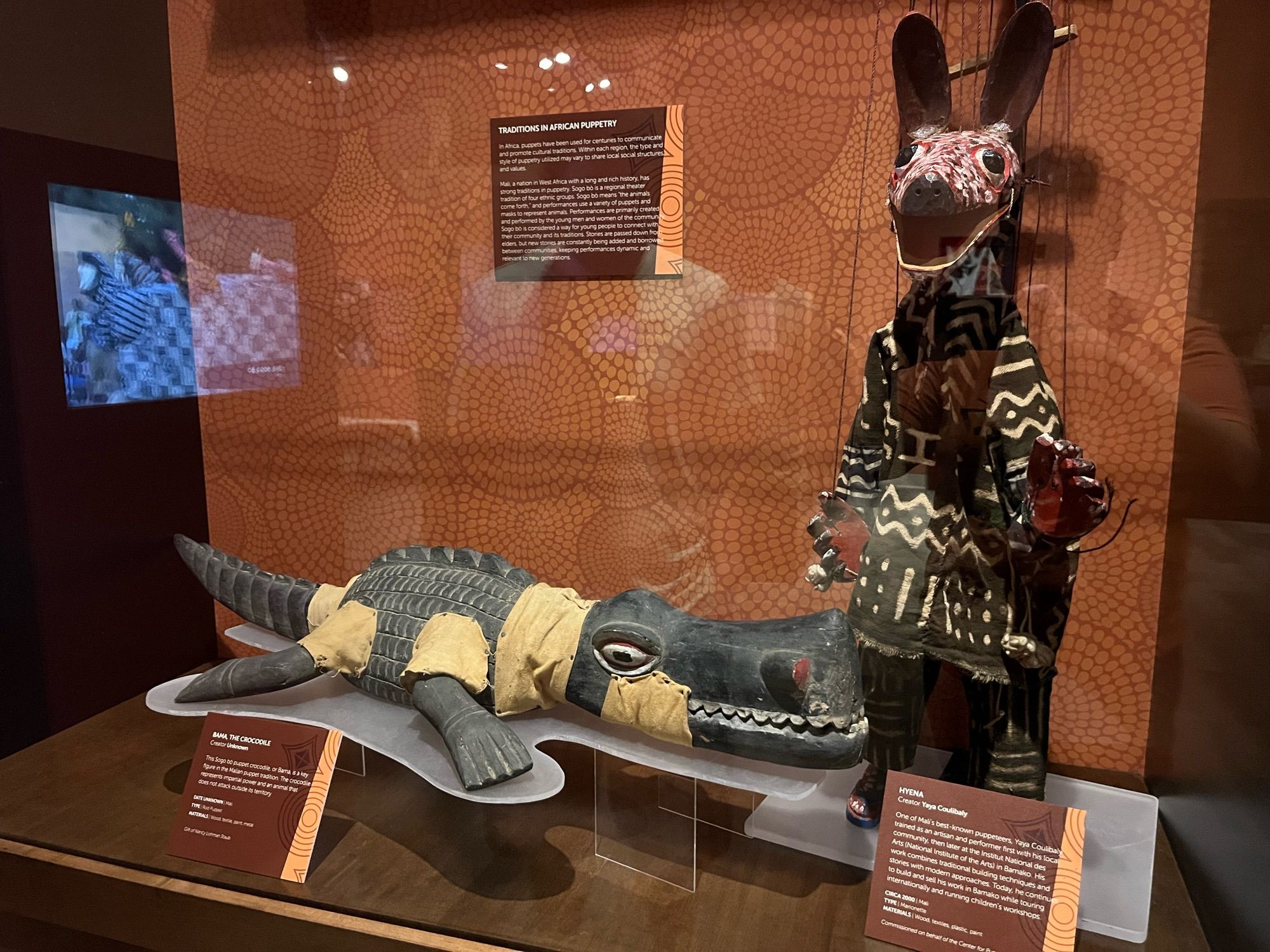 African puppets representing a hyena and crocodile