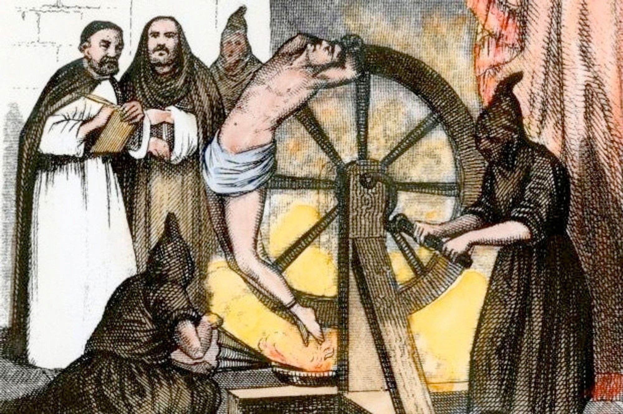 man being tortured in a medieval contraption