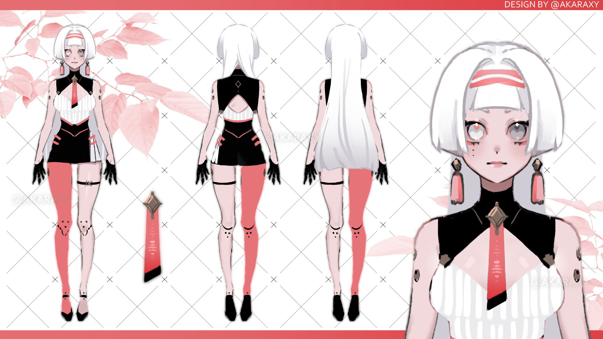 reference sheet of a white haired android female looking character