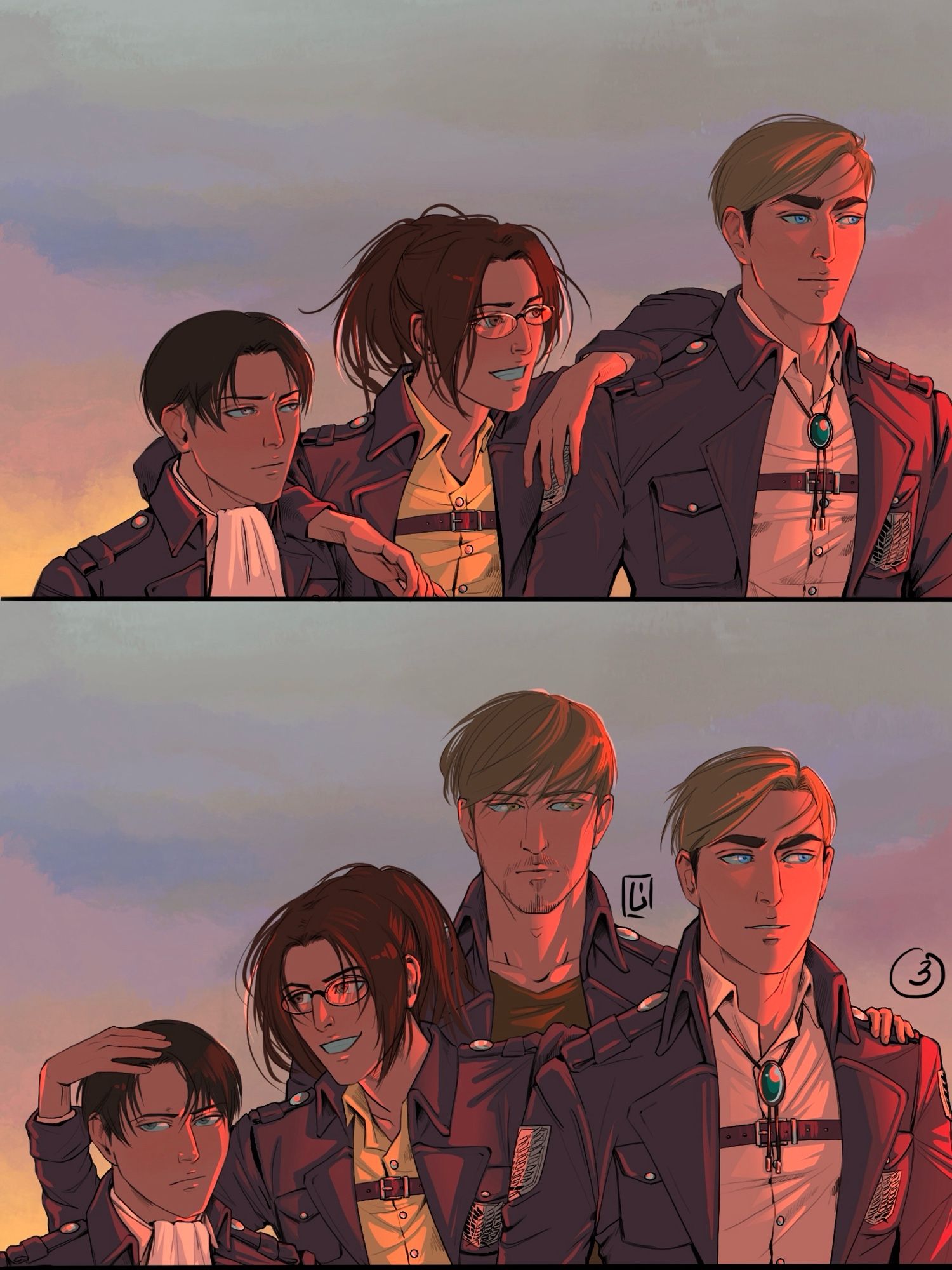 Erwin Smith, Levi Ackermann, Hange Zoe, Miche Zacharias