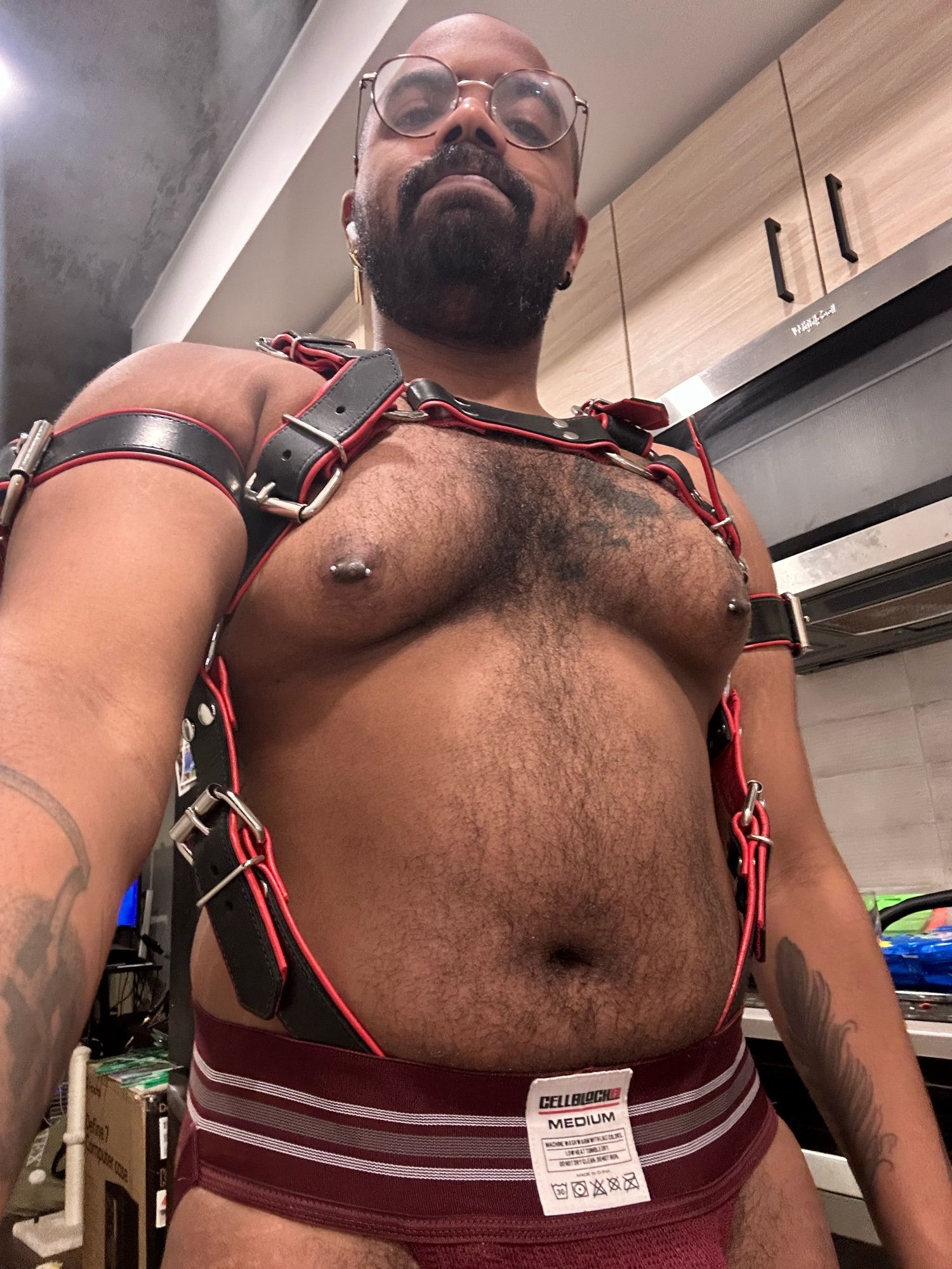 Selfie in the red harness