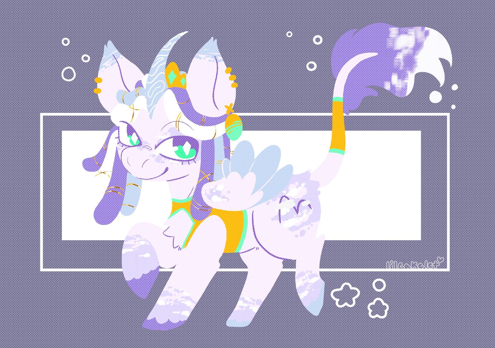 an image of my alicorn oc with two hooves raised, hes looking at the camera smugly