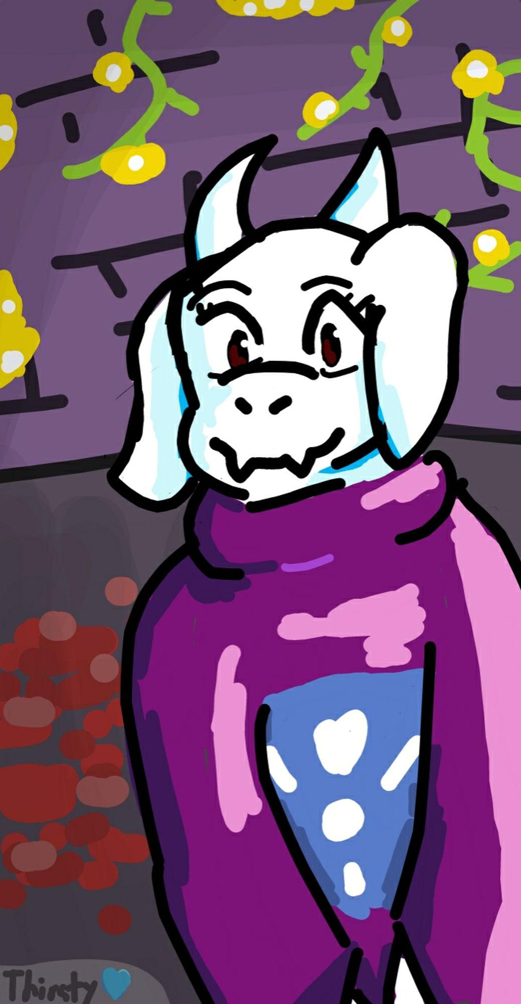 Toriel standing in the ruins, portrait picture.