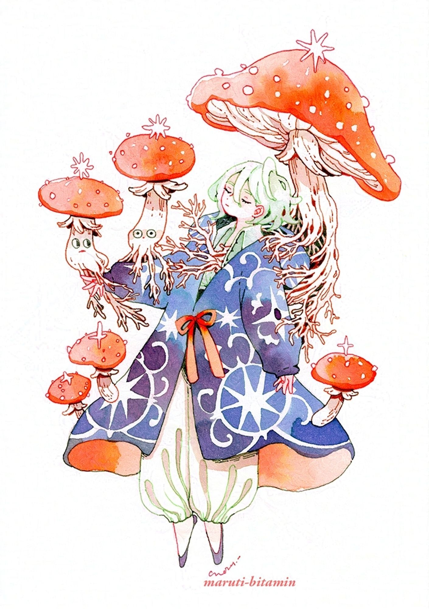 mushroom fantasy watercolour ink traditional art