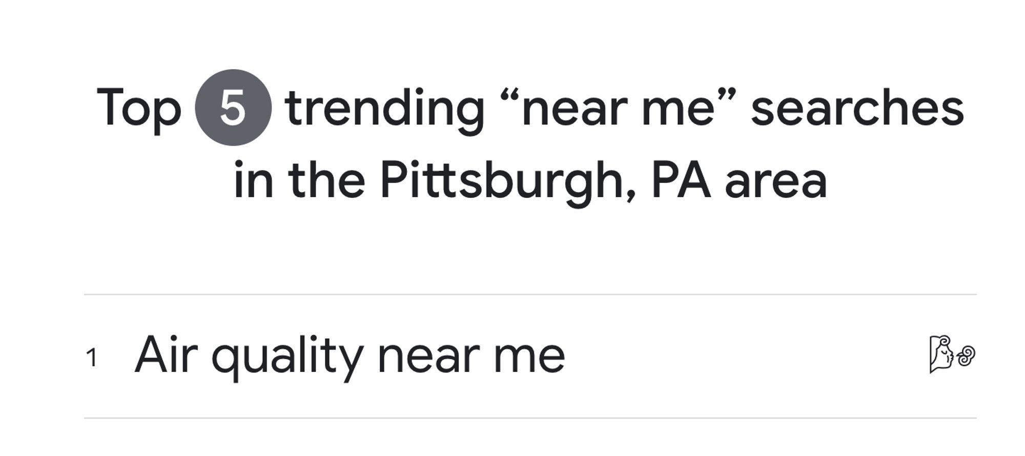 Top 5 trending near me searches in the Pittsburgh, PA area
1. Air quality near me (emoji of person blowing air)