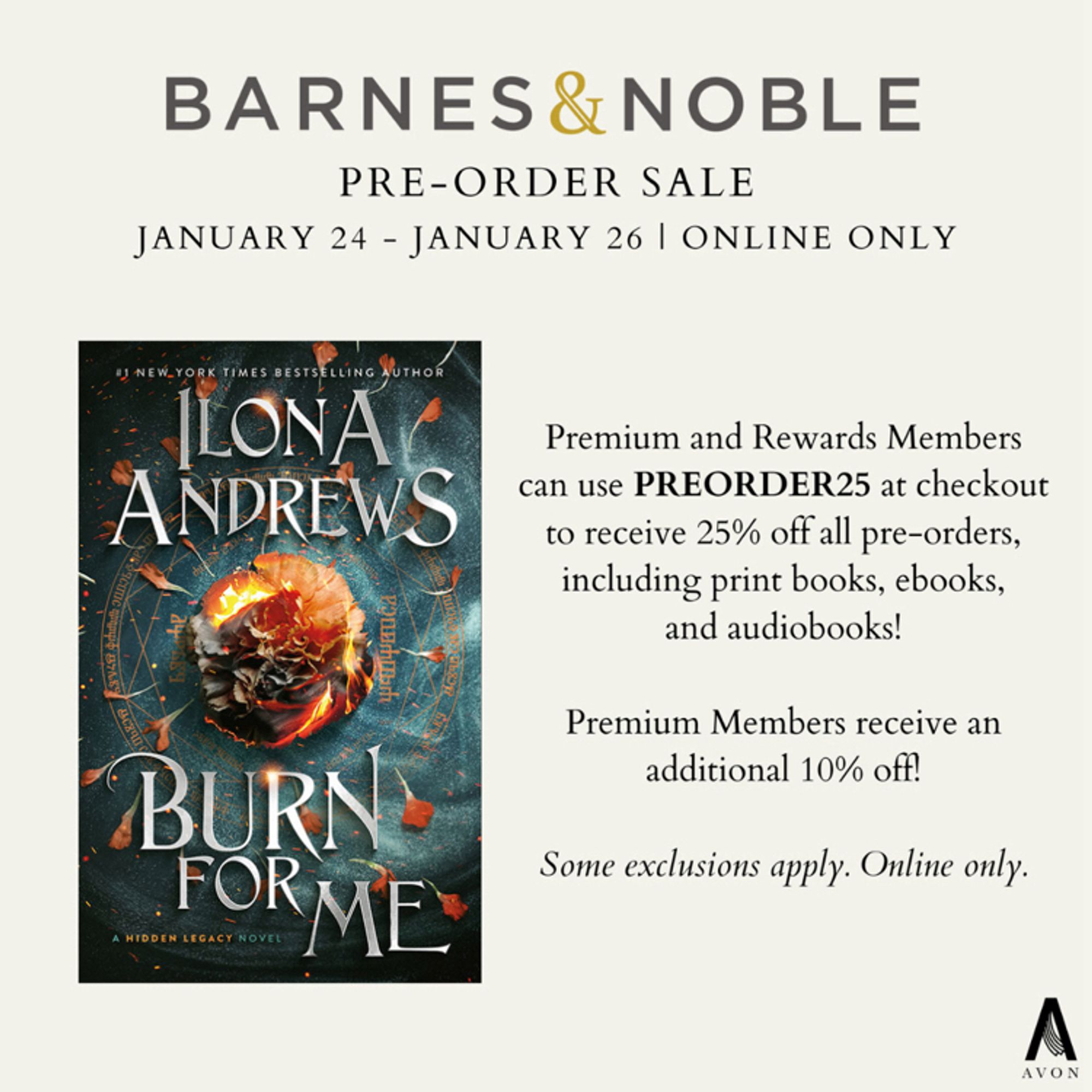 Barnes & Noble Online Preorder Sale 24-26 January. Use code PREORDER25 at checkout