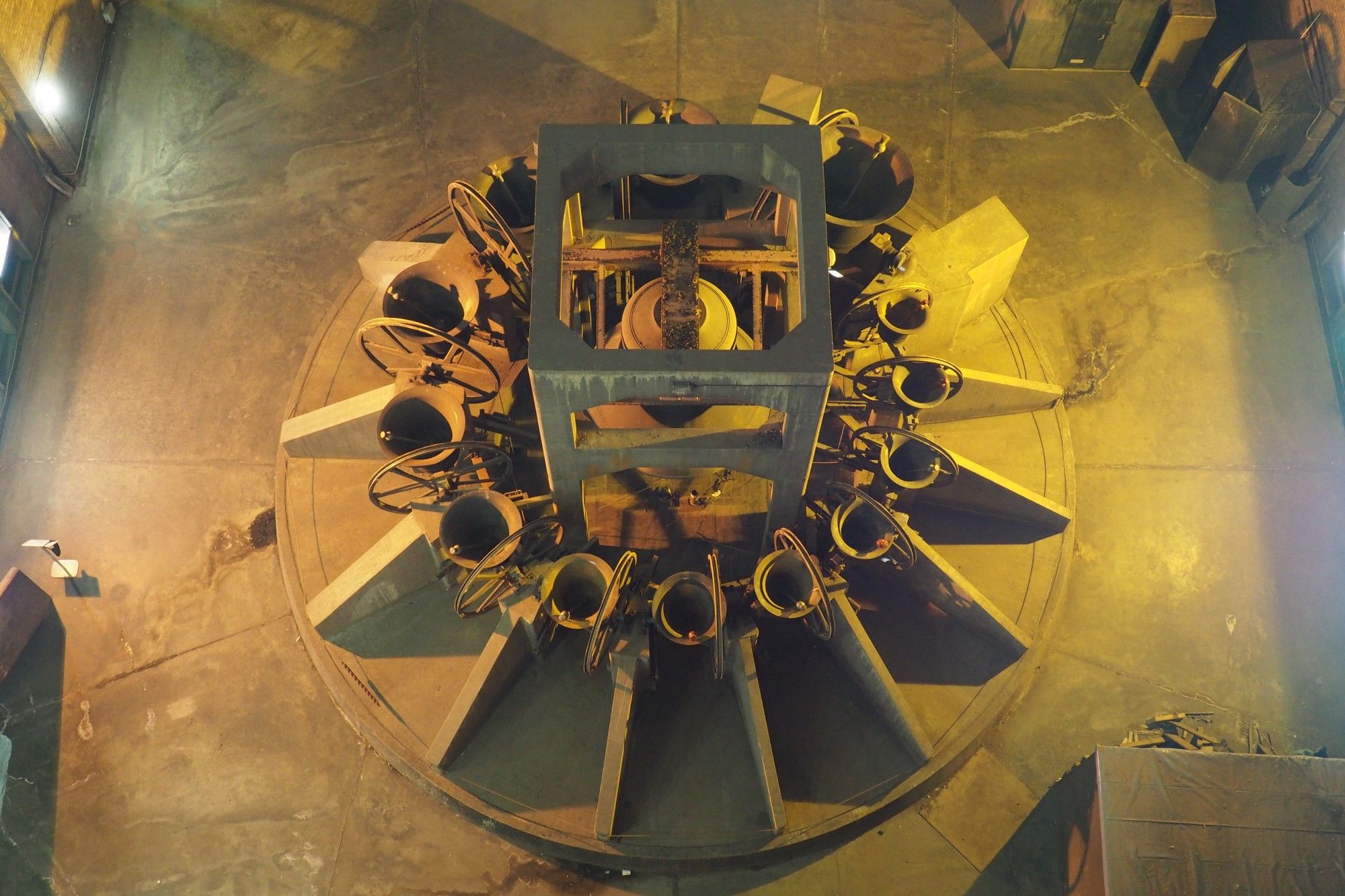 Liverpool Cathedral bell tower, looking down on the ring of bells