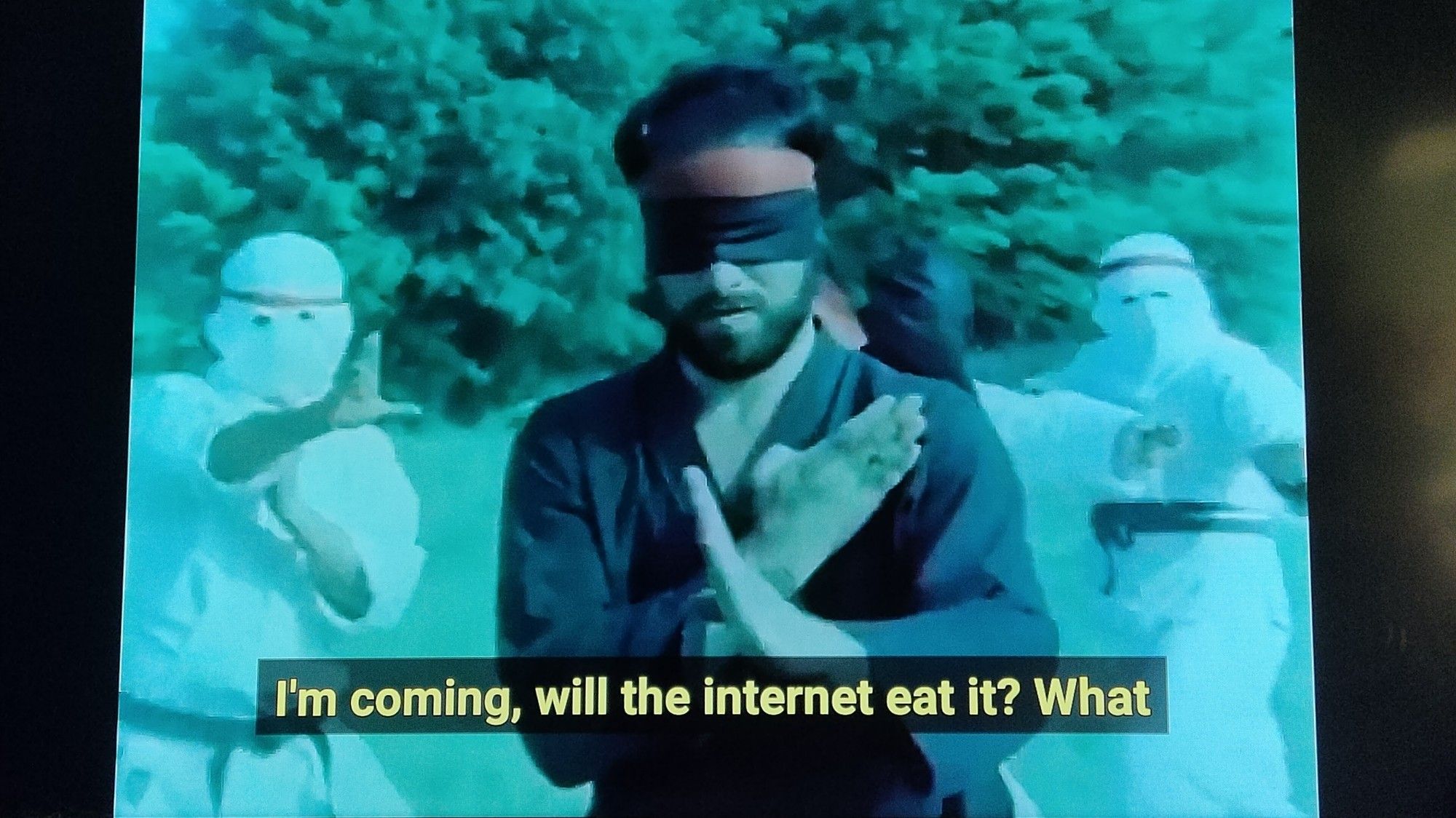 Turkish movie, Death Warrior. YouTube auto generated captions decided that this 1984 movie was probably trying to say, "I'm coming, will the internet eat it? What"