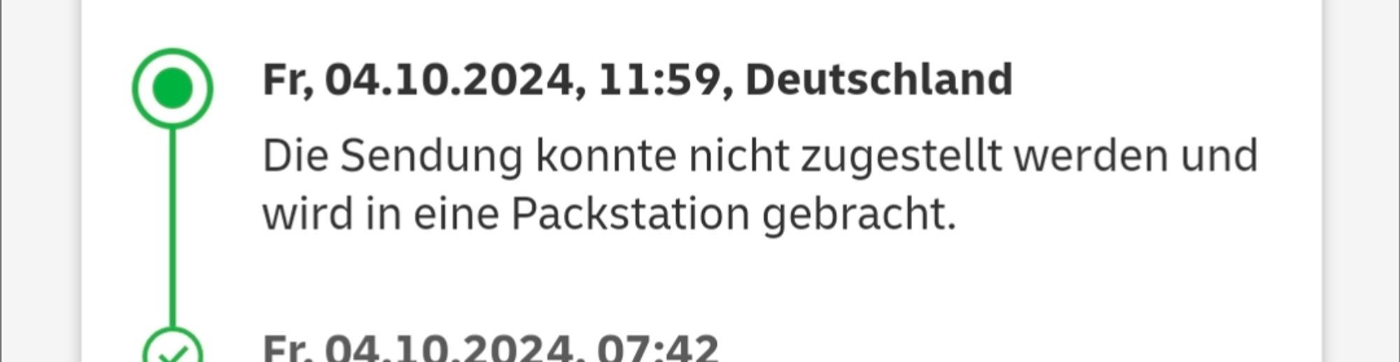 Sendungsverfolgung: die Sendung konnte nicht zugestellt werden und wird in eine Packstation gebracht.