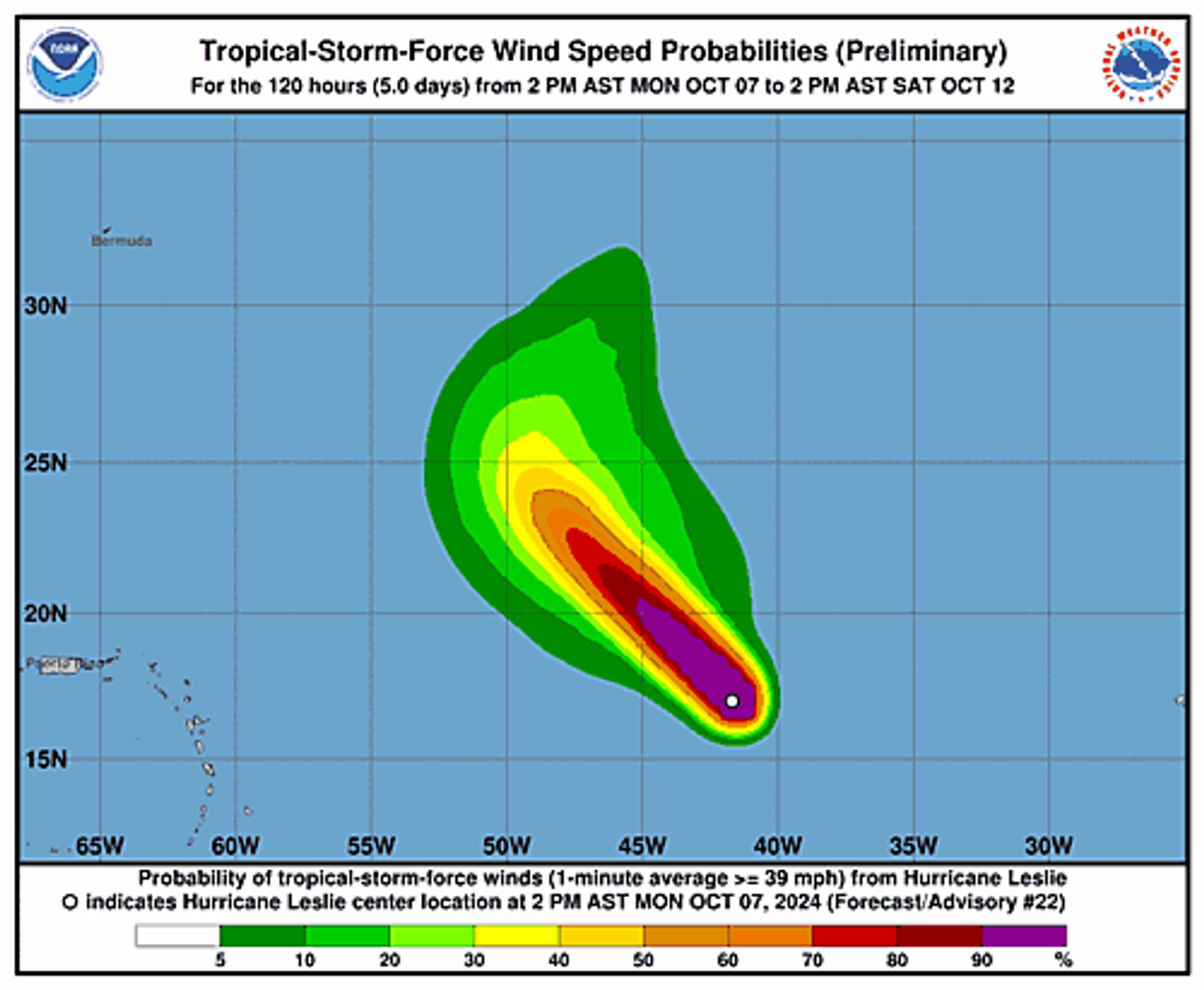 Hurricane Leslie 34-Knot Wind Speed Probabilities