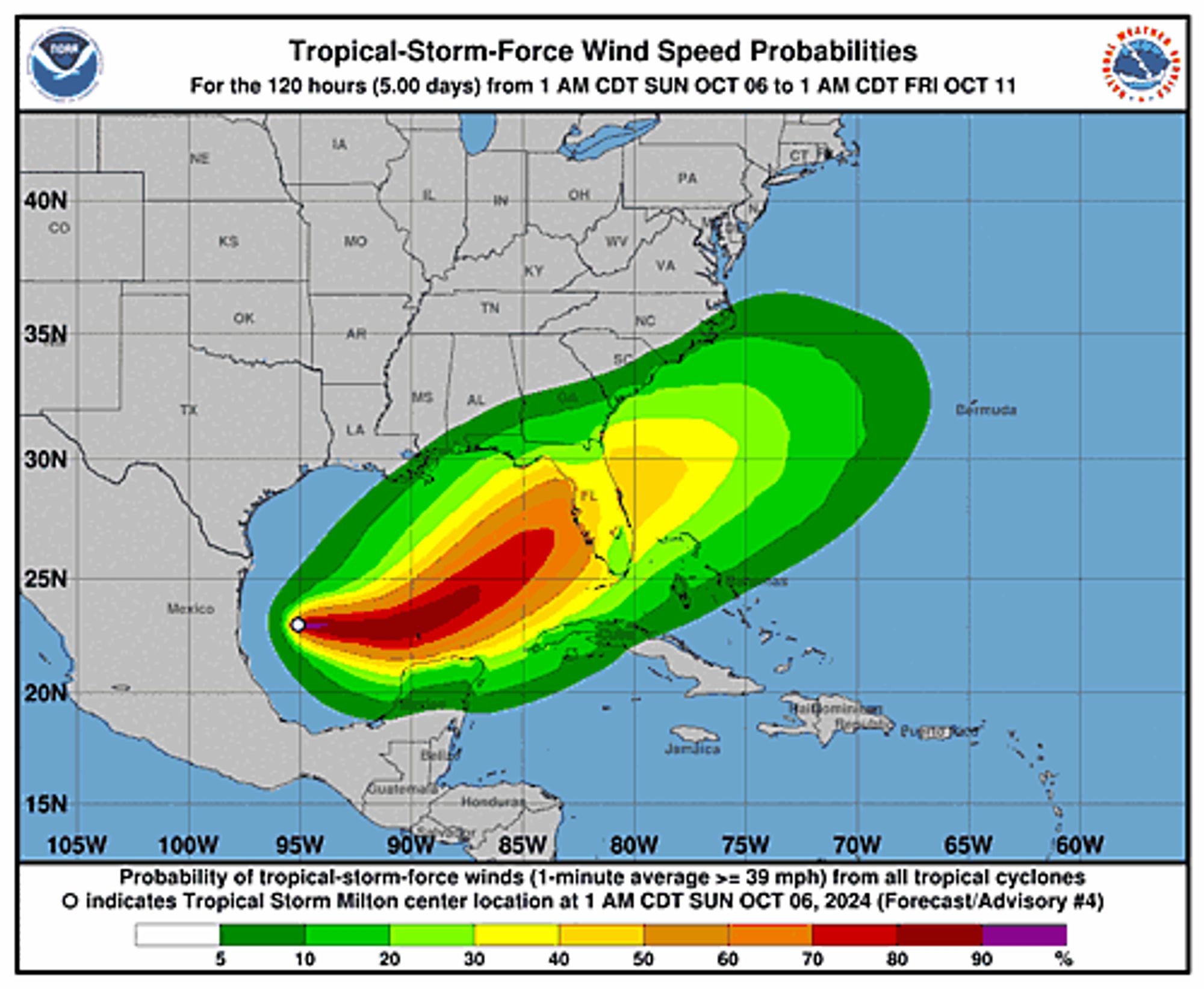 Tropical Storm Milton 34-Knot Wind Speed Probabilities