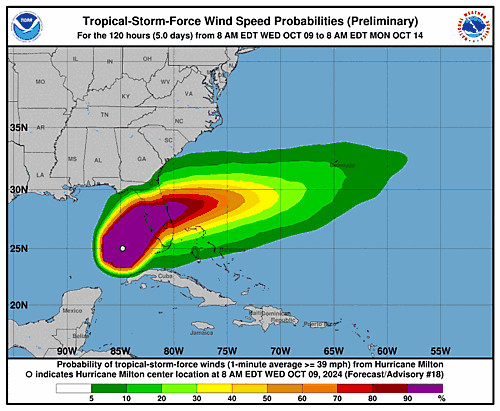 Hurricane Milton 34-Knot Wind Speed Probabilities