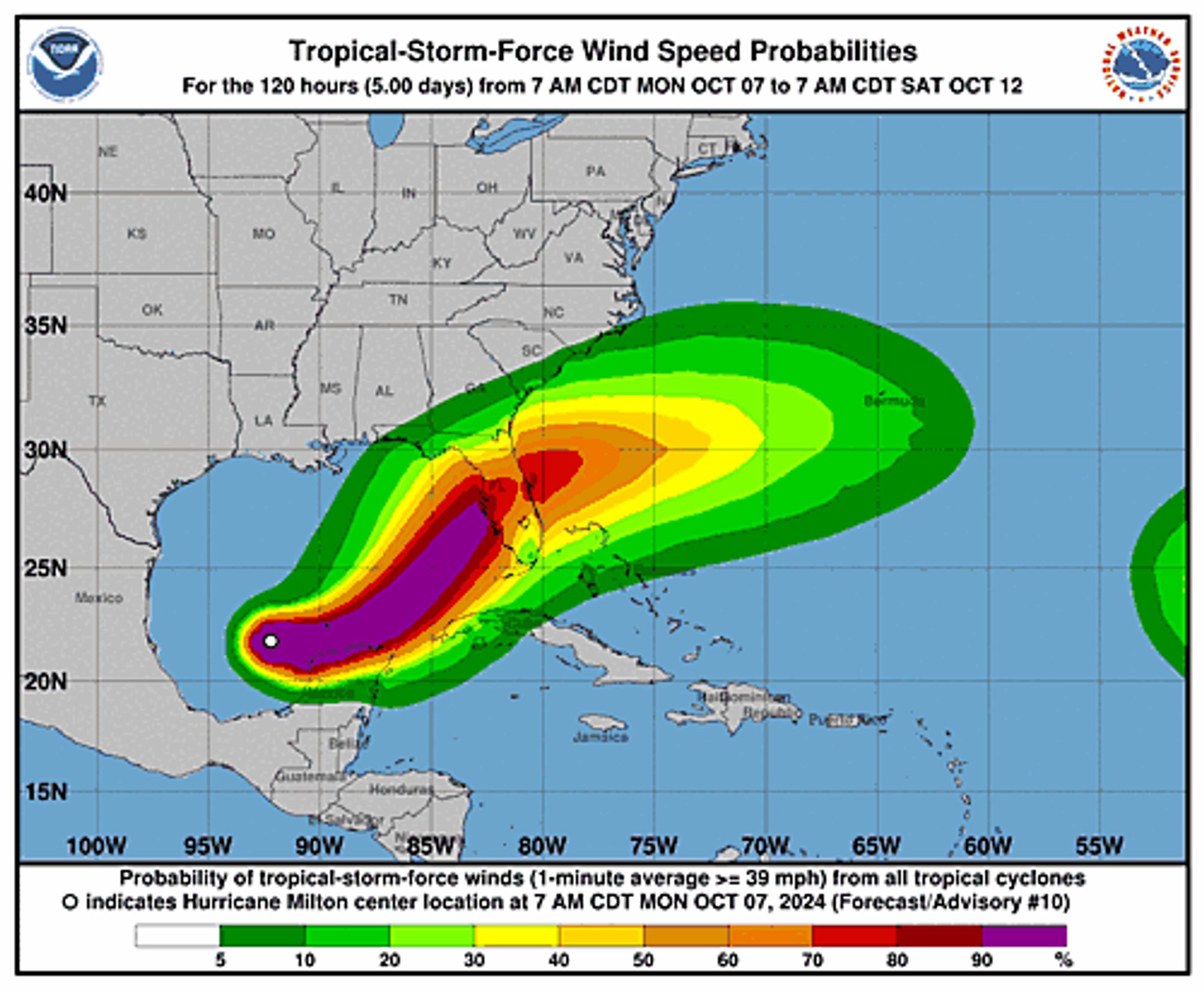 Hurricane Milton 34-Knot Wind Speed Probabilities