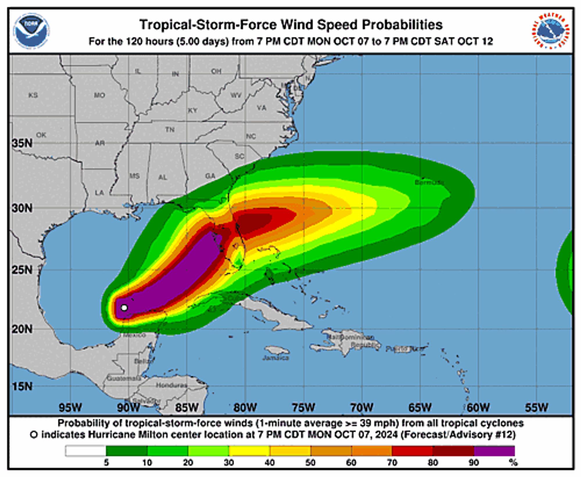 Hurricane Milton 34-Knot Wind Speed Probabilities