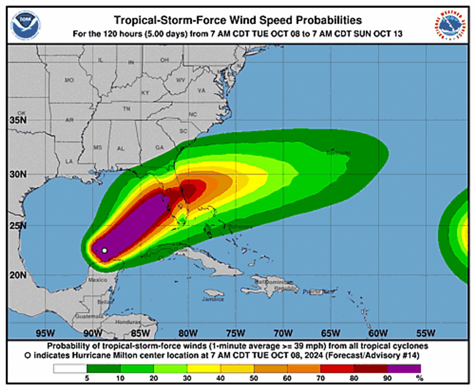 Hurricane Milton 34-Knot Wind Speed Probabilities