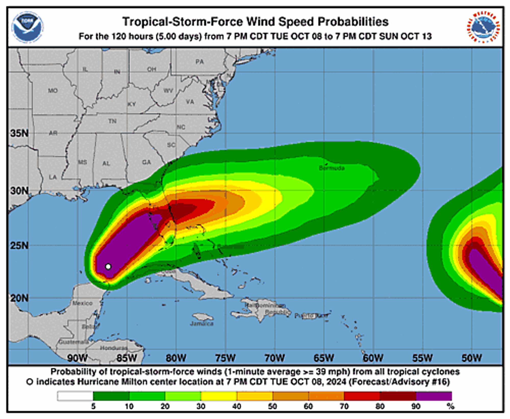 Hurricane Milton 34-Knot Wind Speed Probabilities