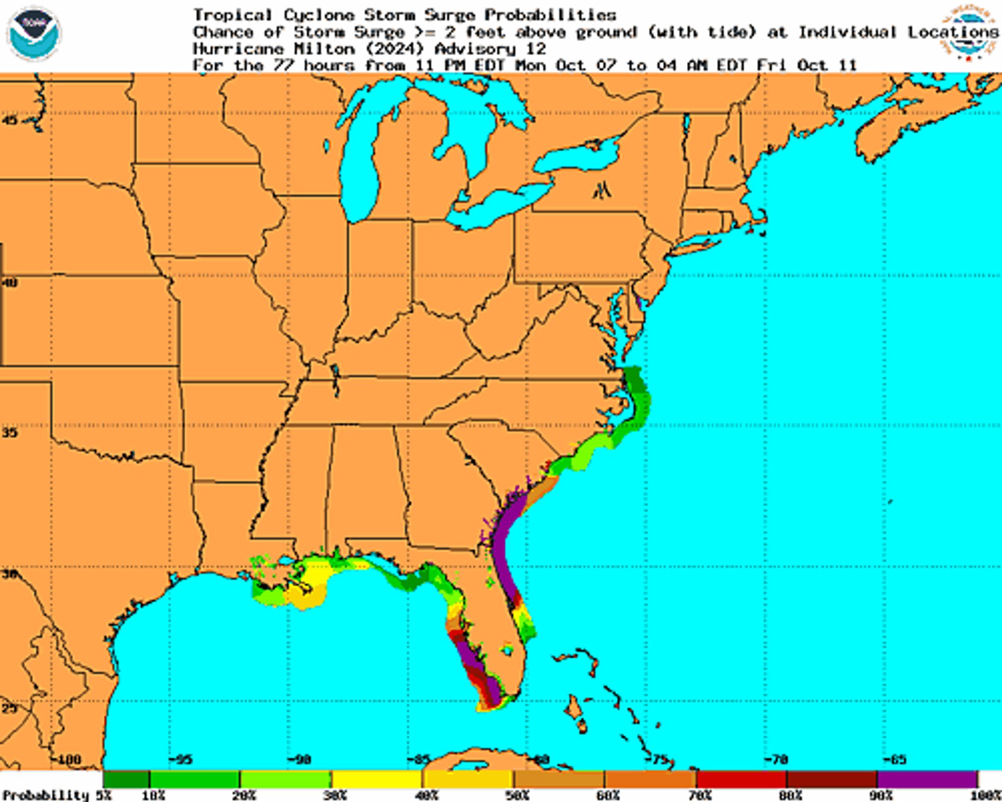 Hurricane Milton Probabilistic Storm Surge Graphics Image