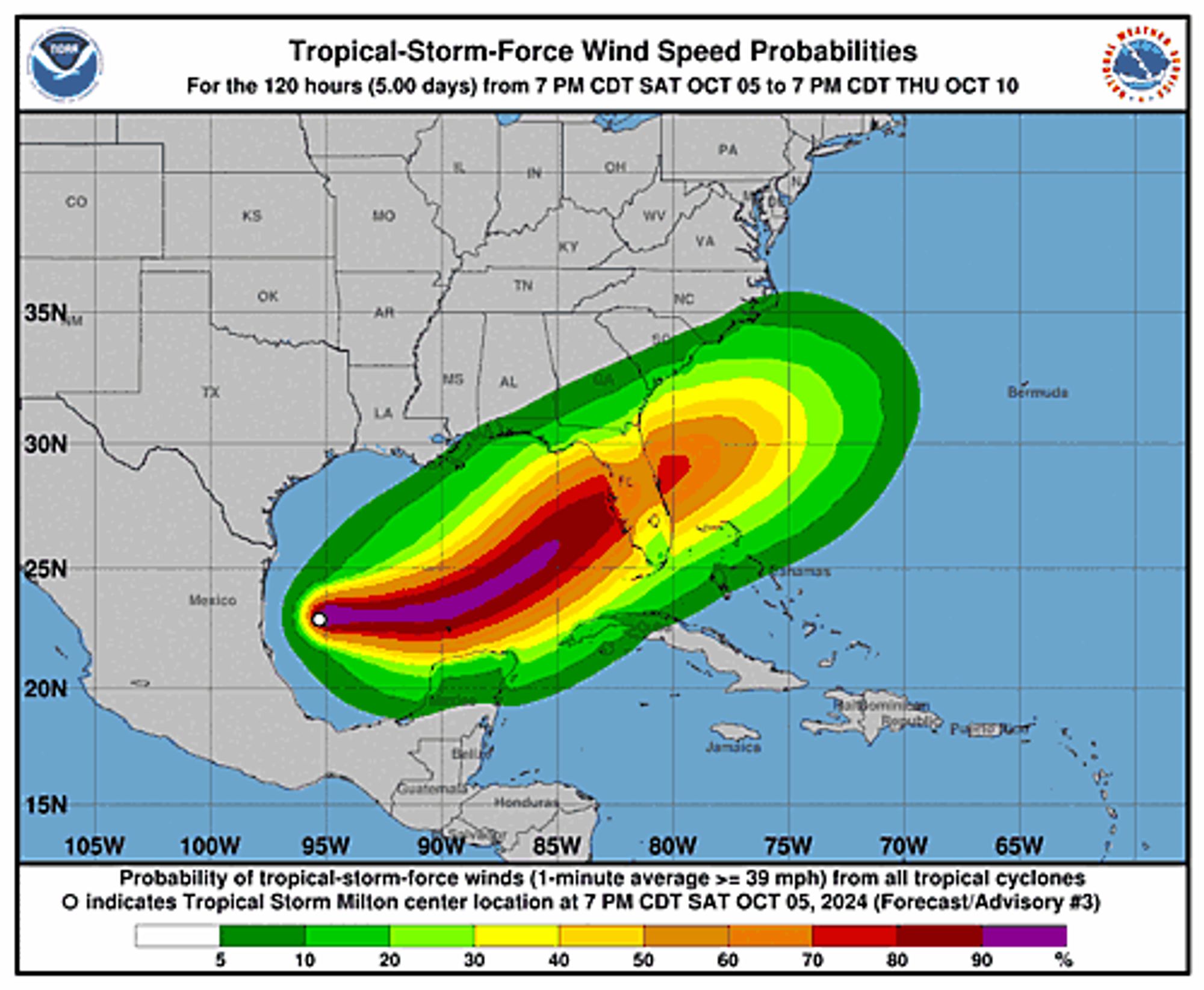 Tropical Storm Milton 34-Knot Wind Speed Probabilities