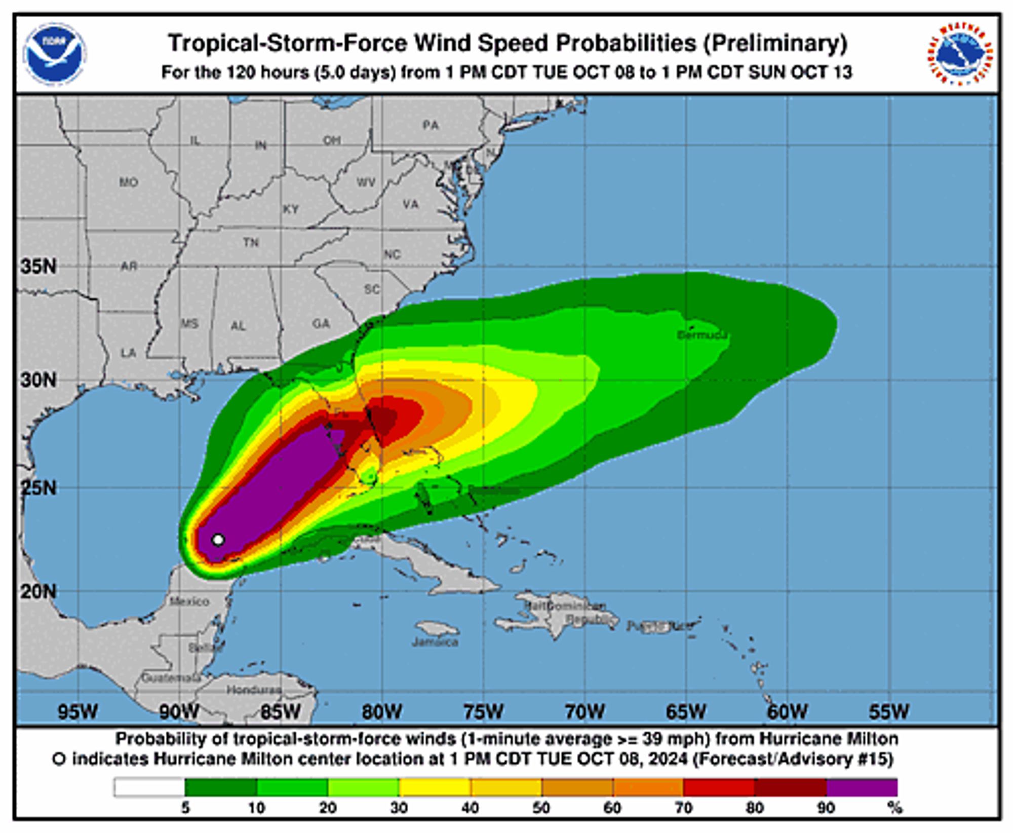 Hurricane Milton 34-Knot Wind Speed Probabilities