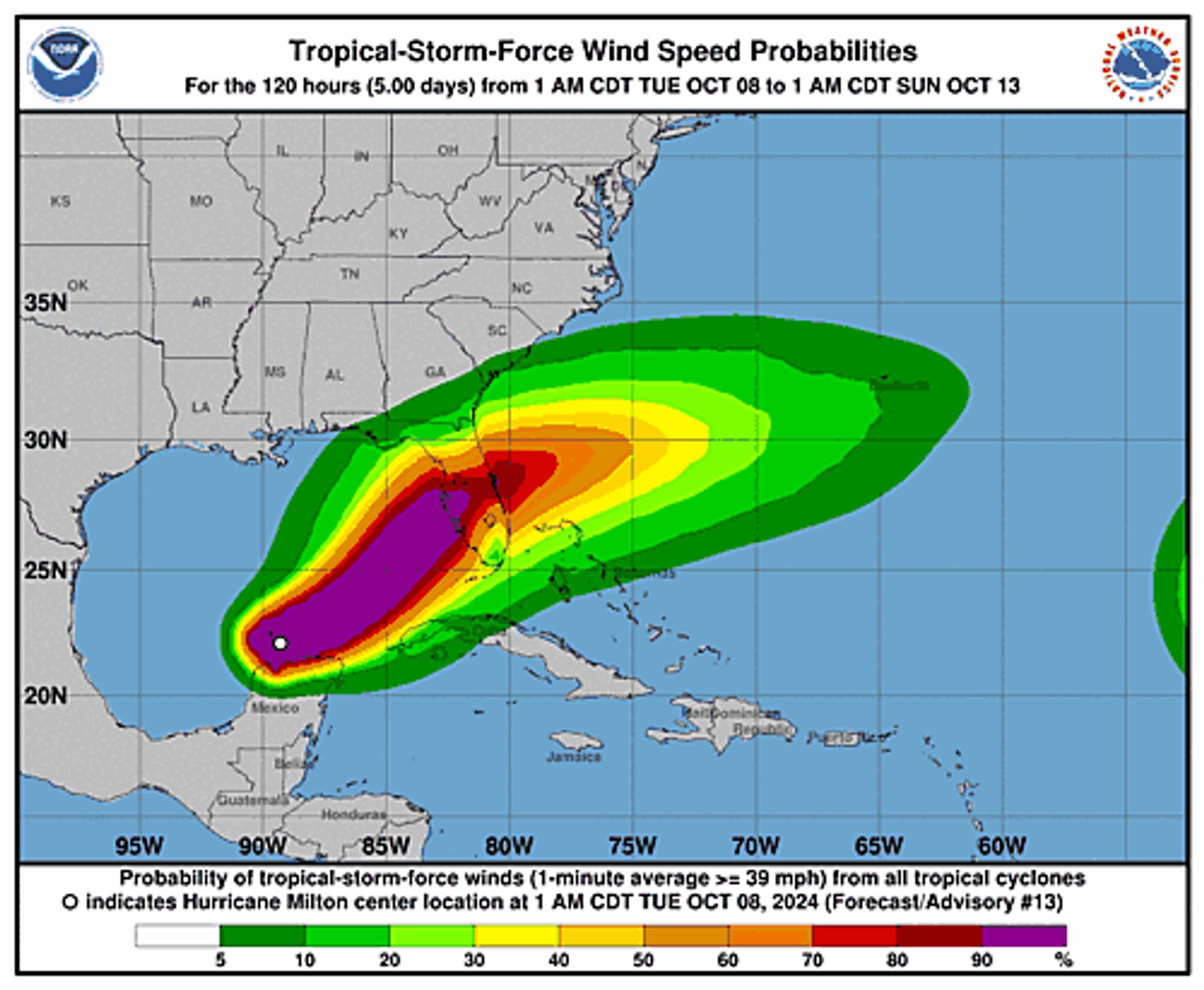 Hurricane Milton 34-Knot Wind Speed Probabilities