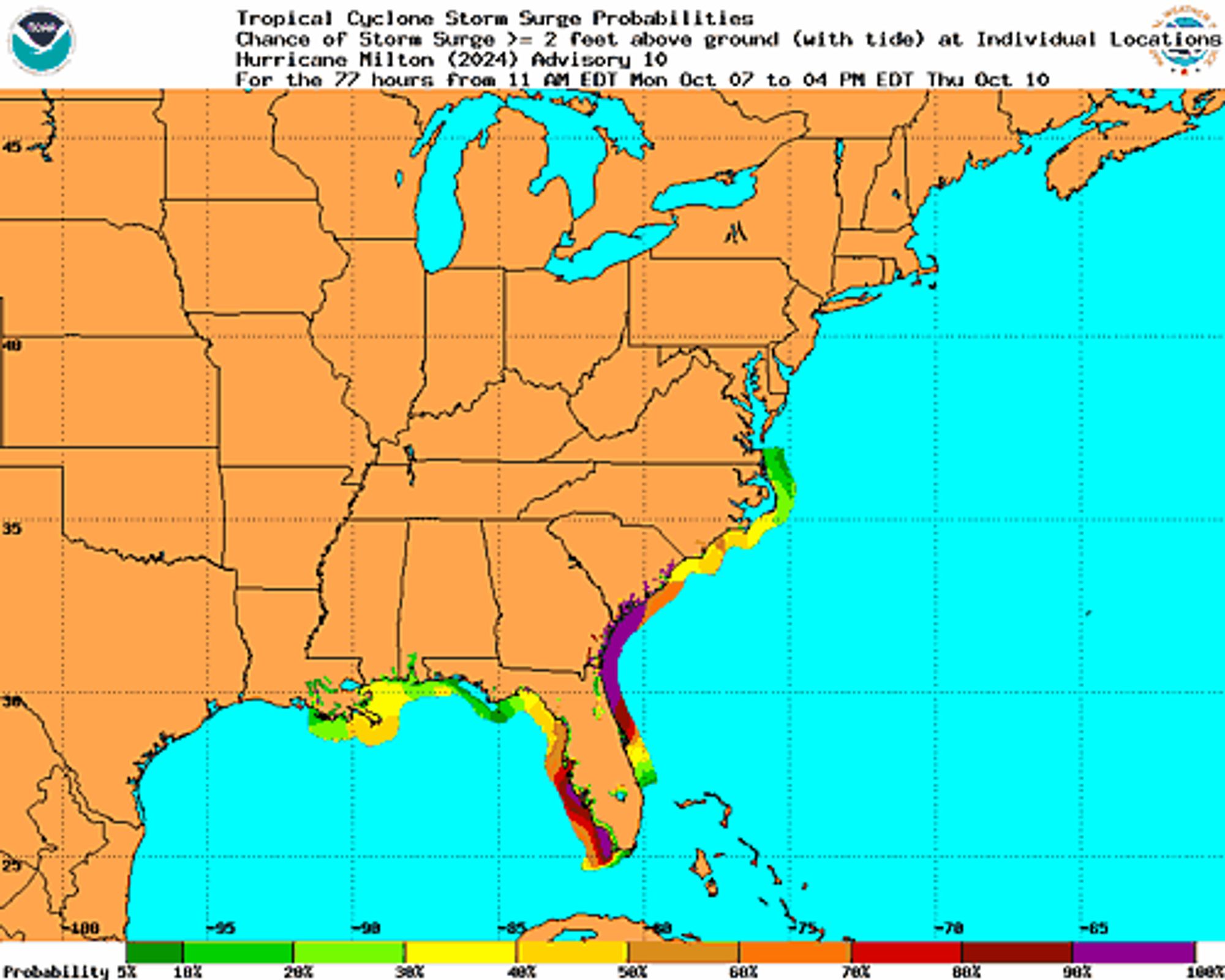 Hurricane Milton Probabilistic Storm Surge Graphics Image