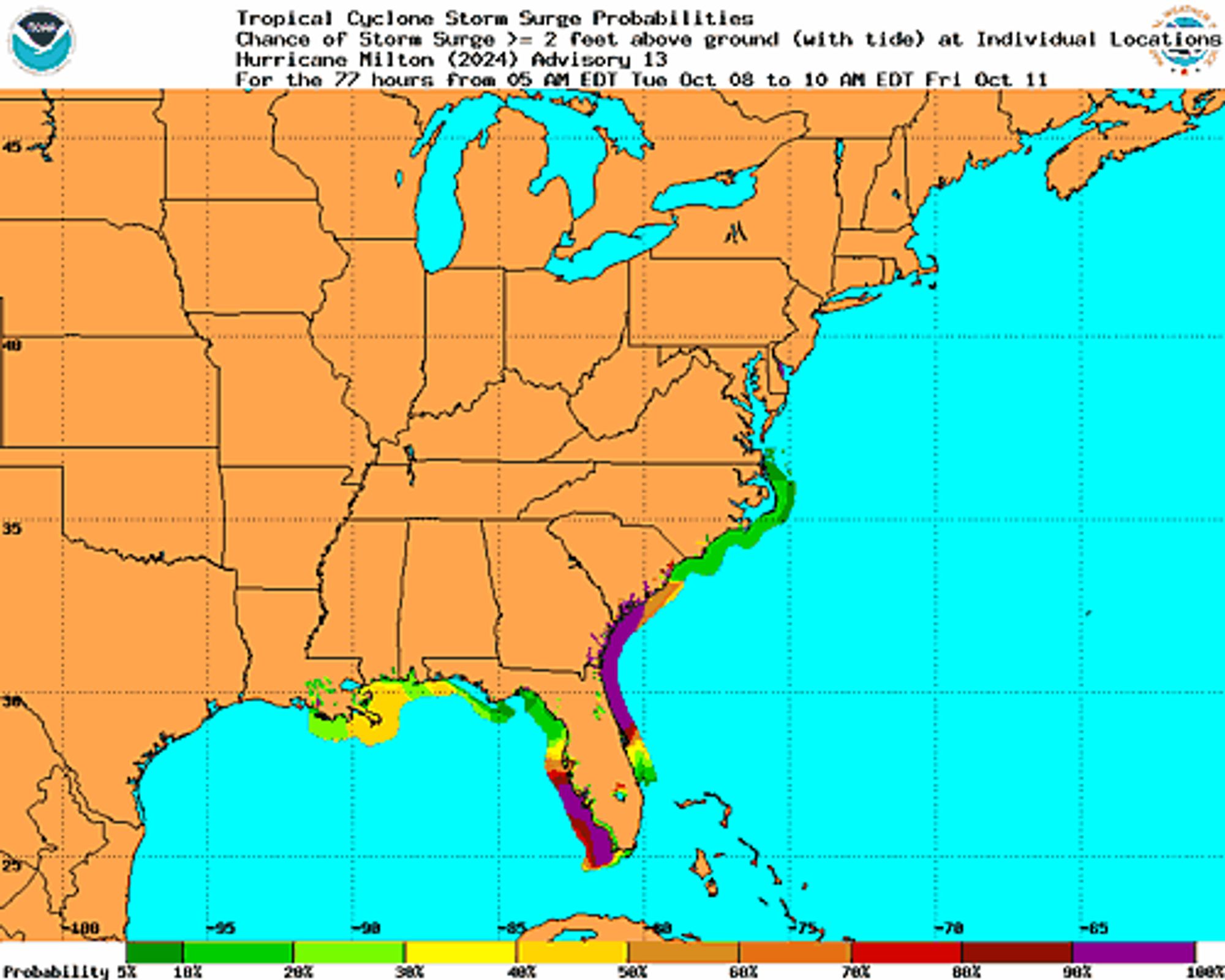 Hurricane Milton Probabilistic Storm Surge Graphics Image