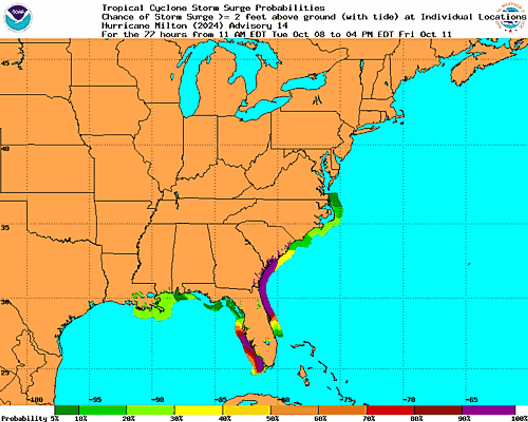 Hurricane Milton Probabilistic Storm Surge Graphics Image