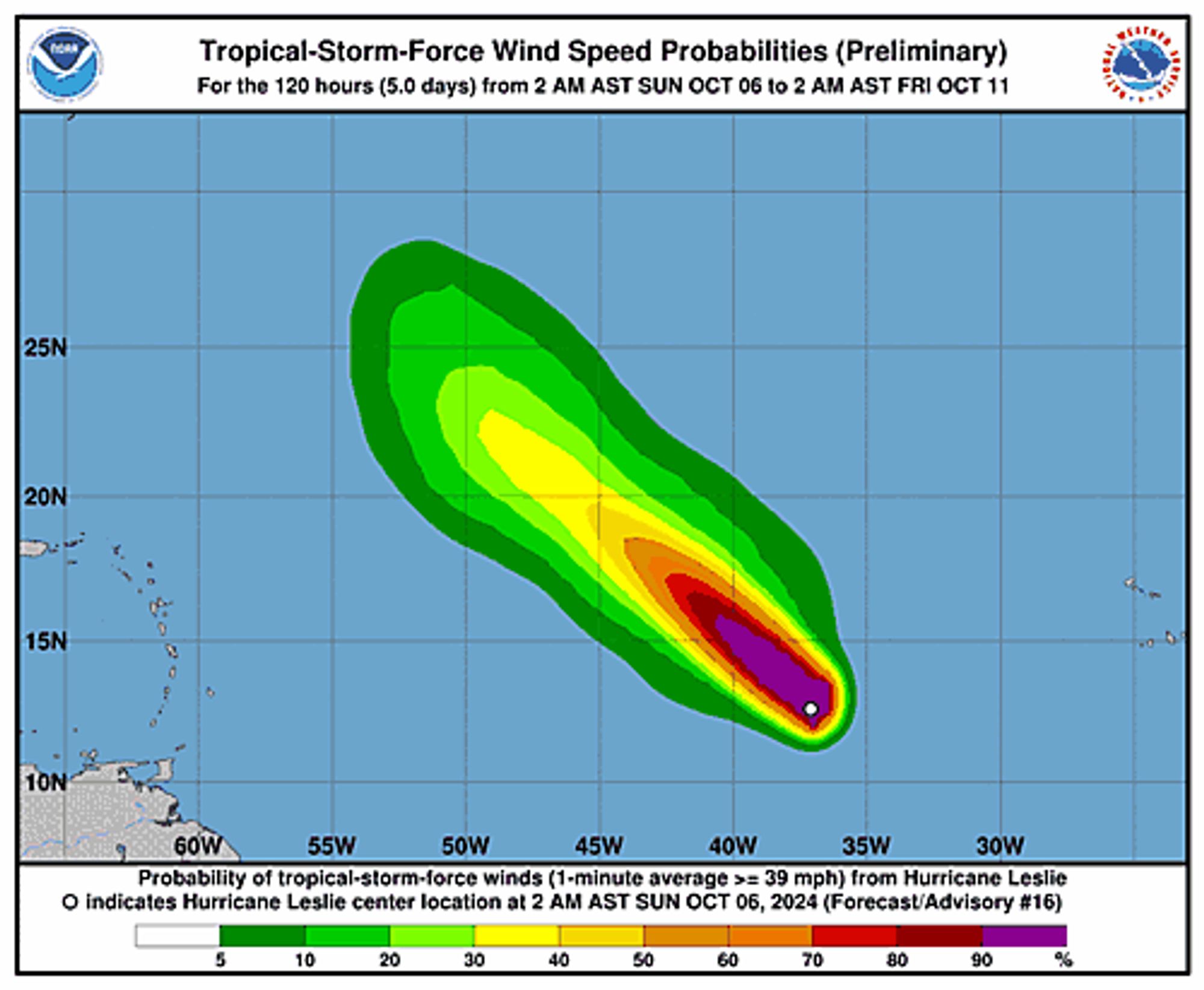 Hurricane Leslie 34-Knot Wind Speed Probabilities