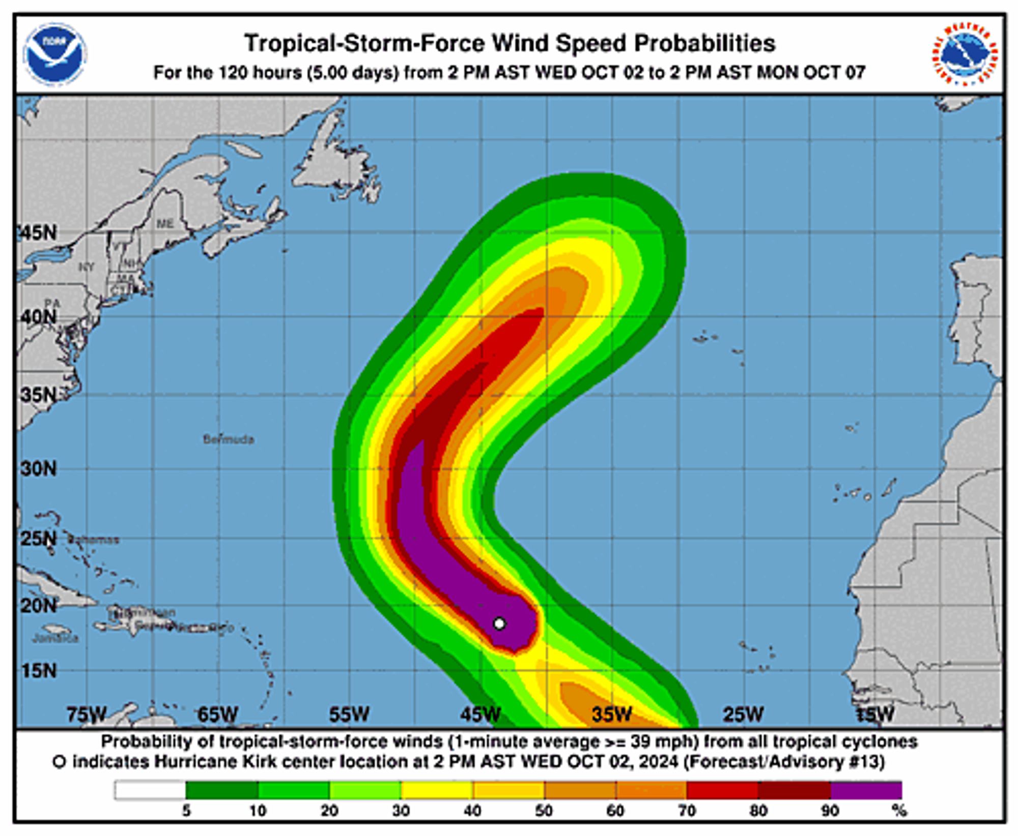 Hurricane Kirk 34-Knot Wind Speed Probabilities