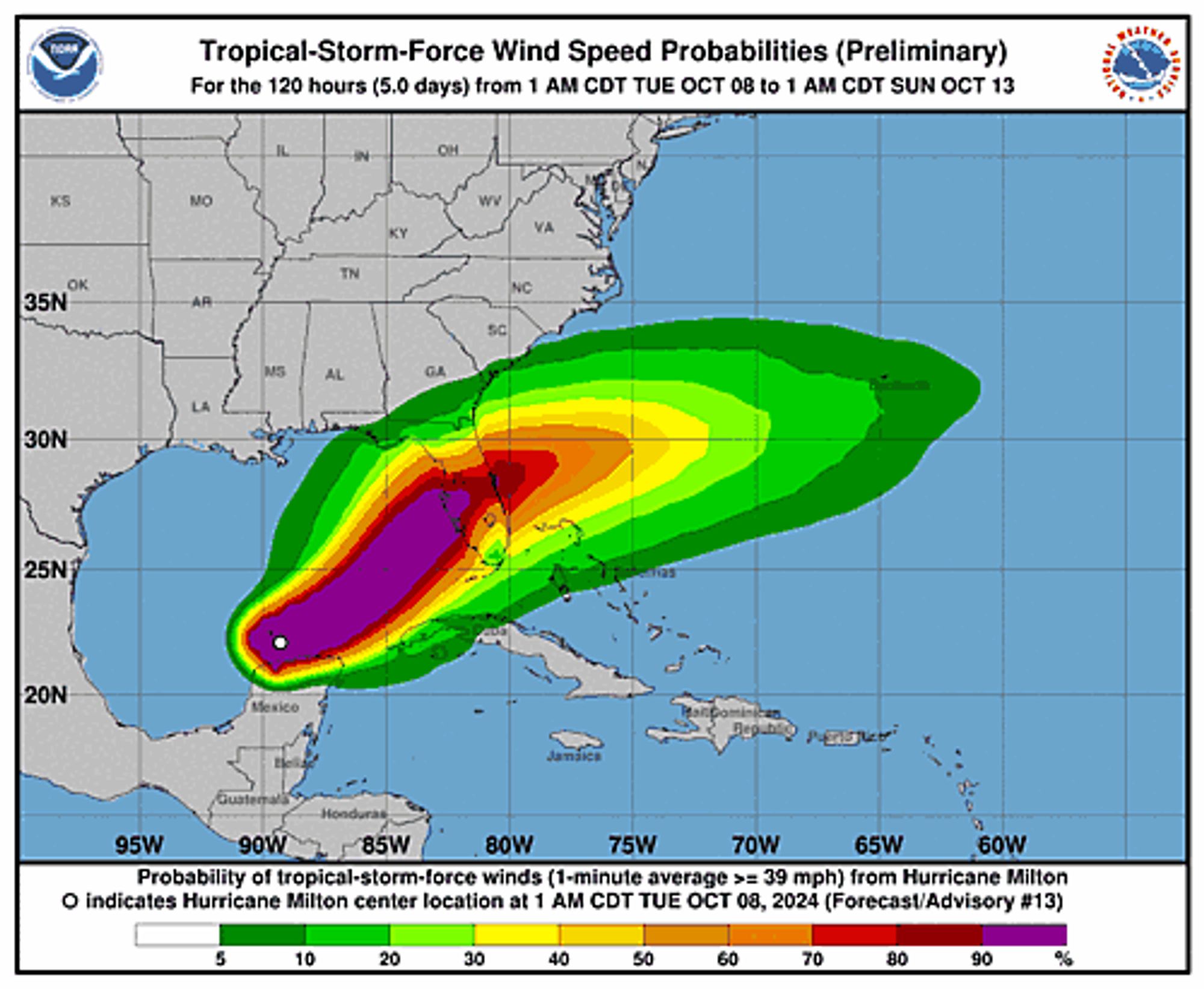 Hurricane Milton 34-Knot Wind Speed Probabilities